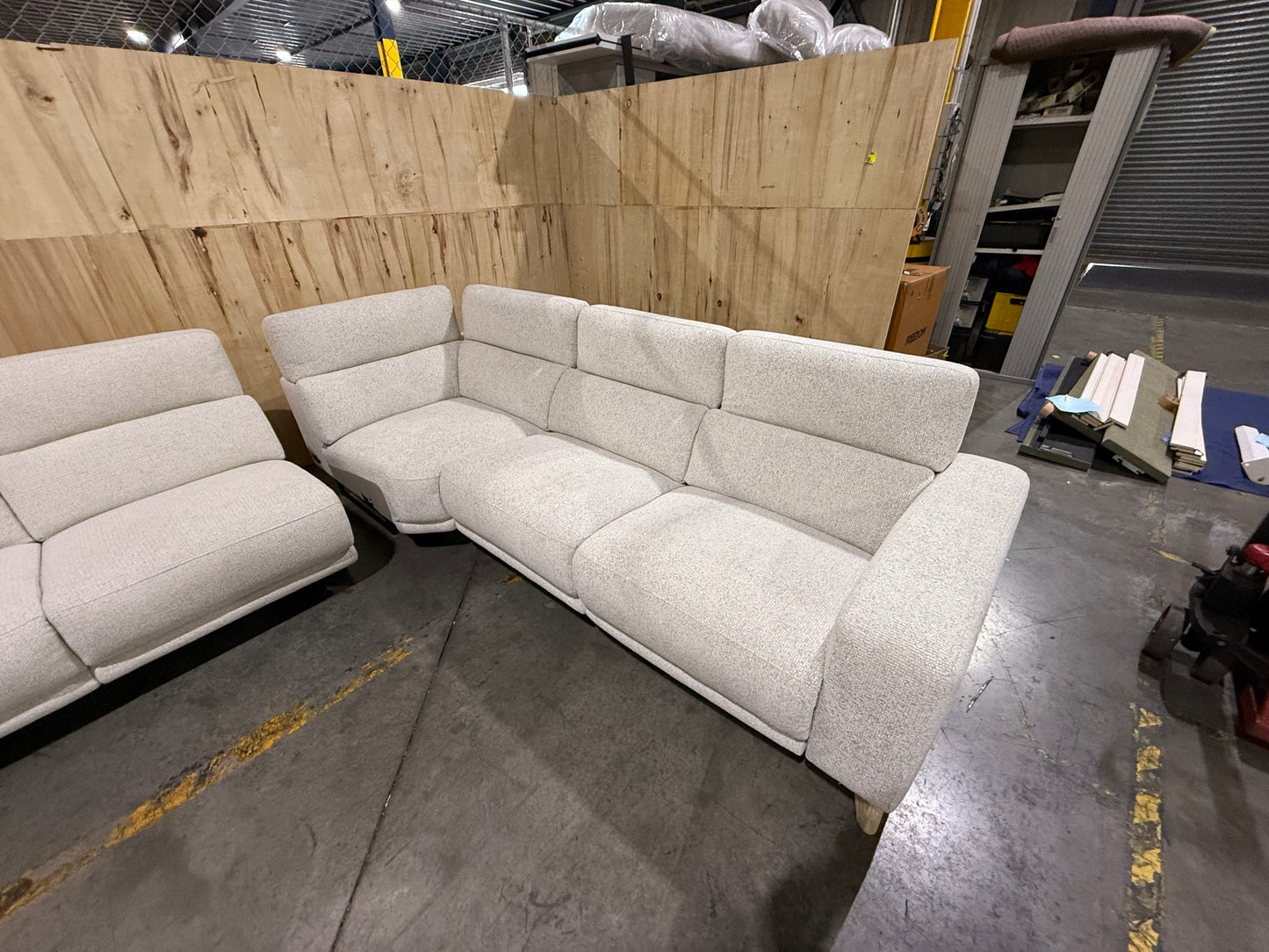 NSW MT24599 Sterling Electric Recliner Modular 2.5S LAF Milan Sand + 2.5S RAF & Corner Milan Pepper