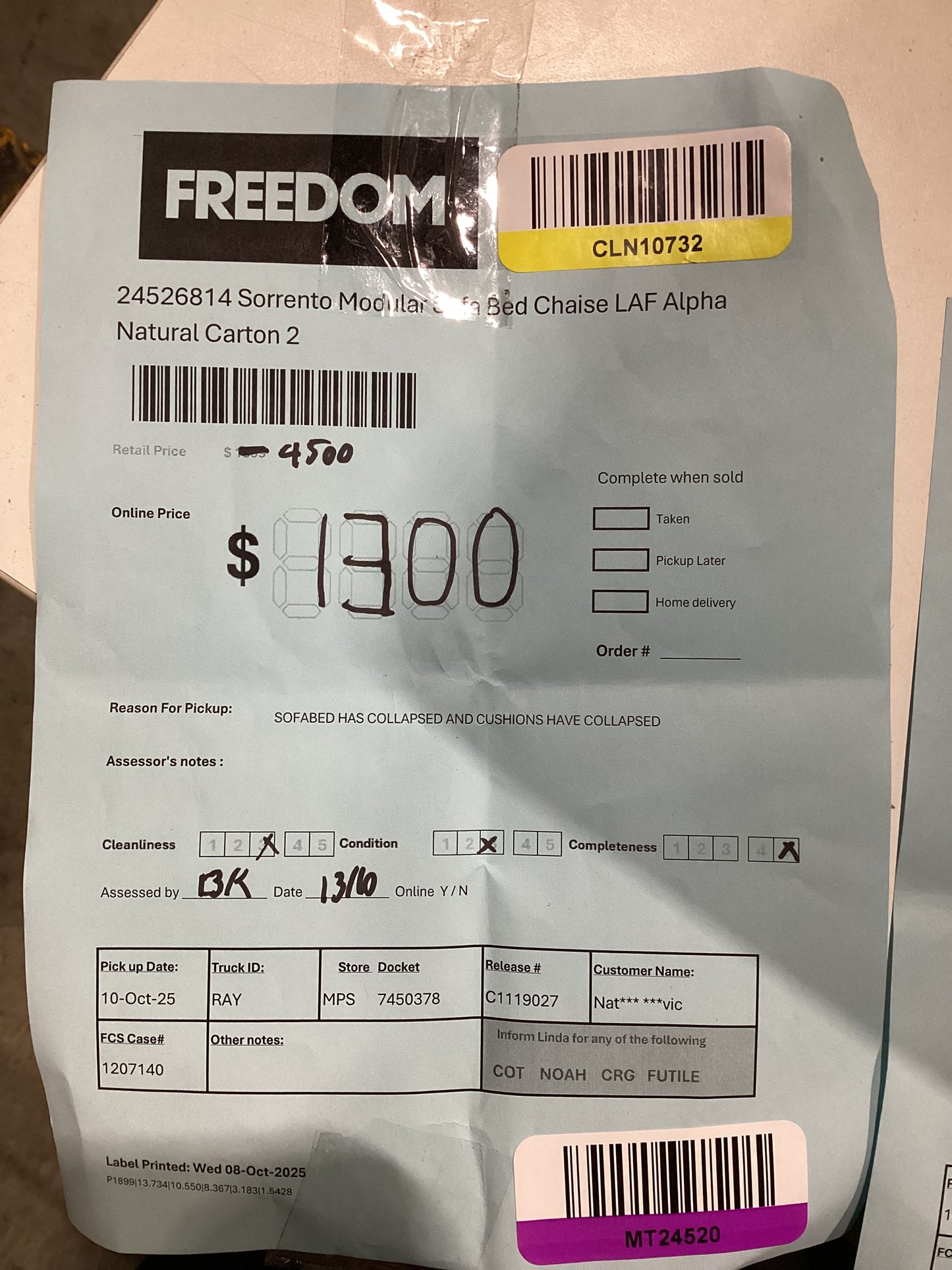 NSW MT24520 Sorrento Modular Sofa Bed 3S RAF + LAF Chaie Alpha Natural