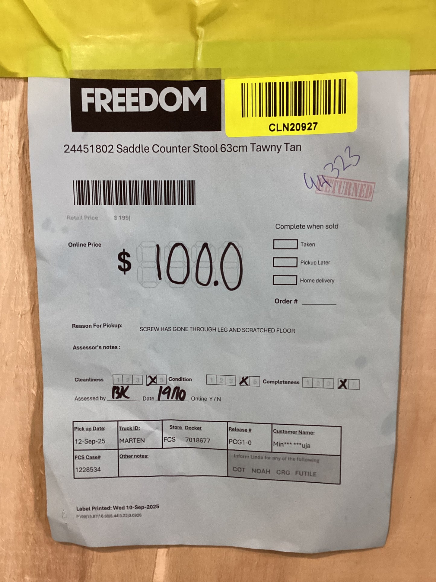 NSW CLN20927 Saddle Counter Stool 63CM Tawny Tan