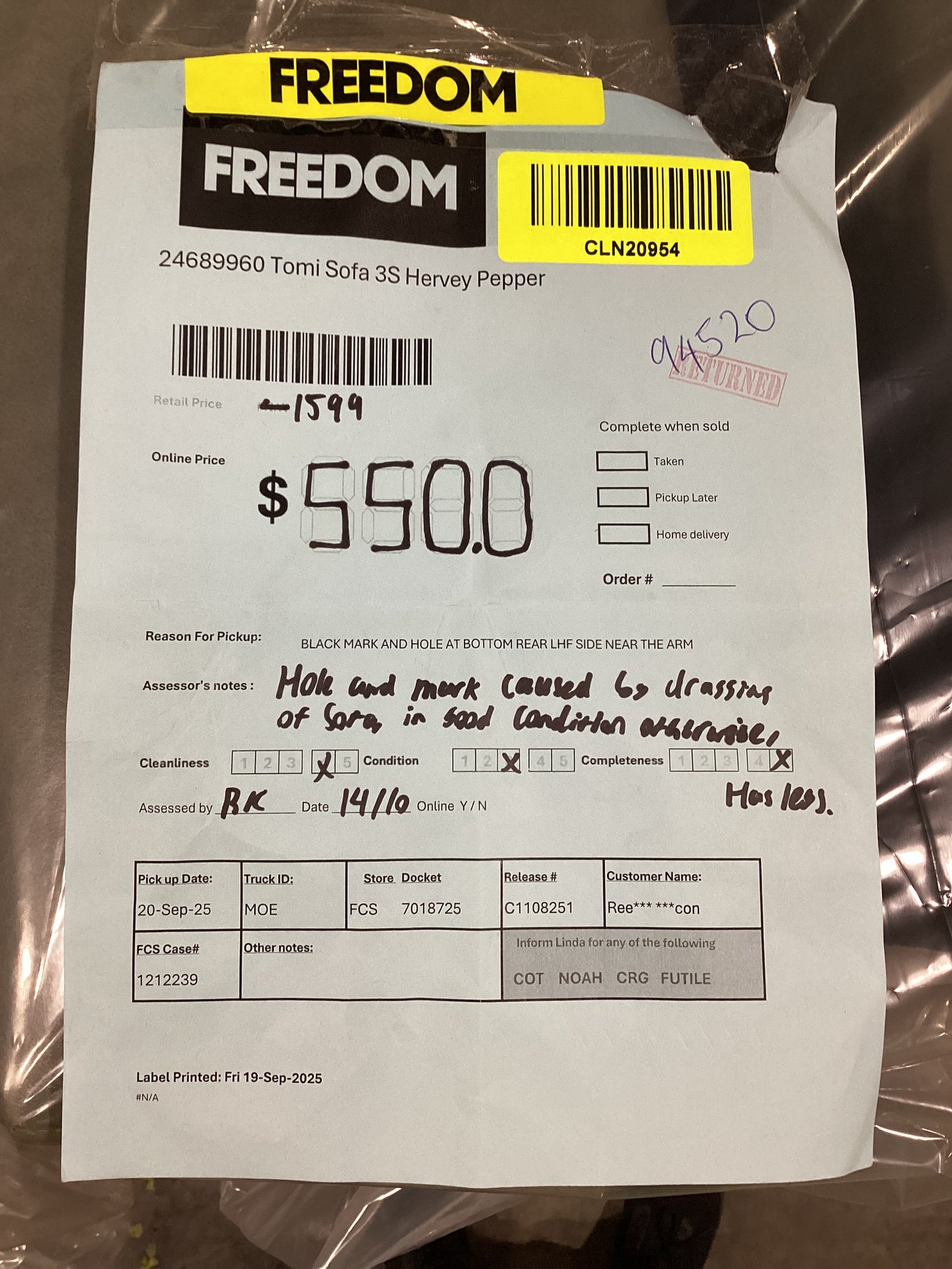 NSW CLN20954 Tomi Sofa 3S Hervey Pepper