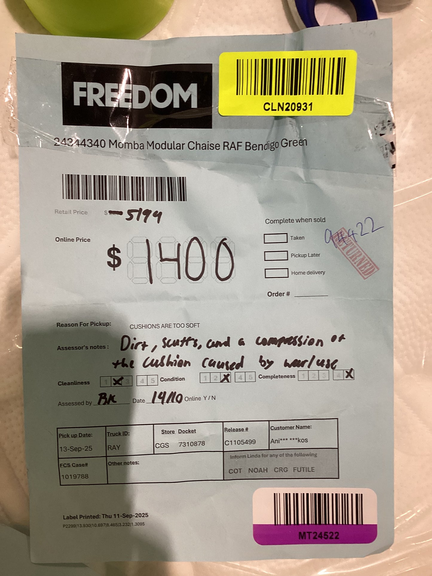 NSW MT24522 Momba Modular Chaise RAF Bendigo Green