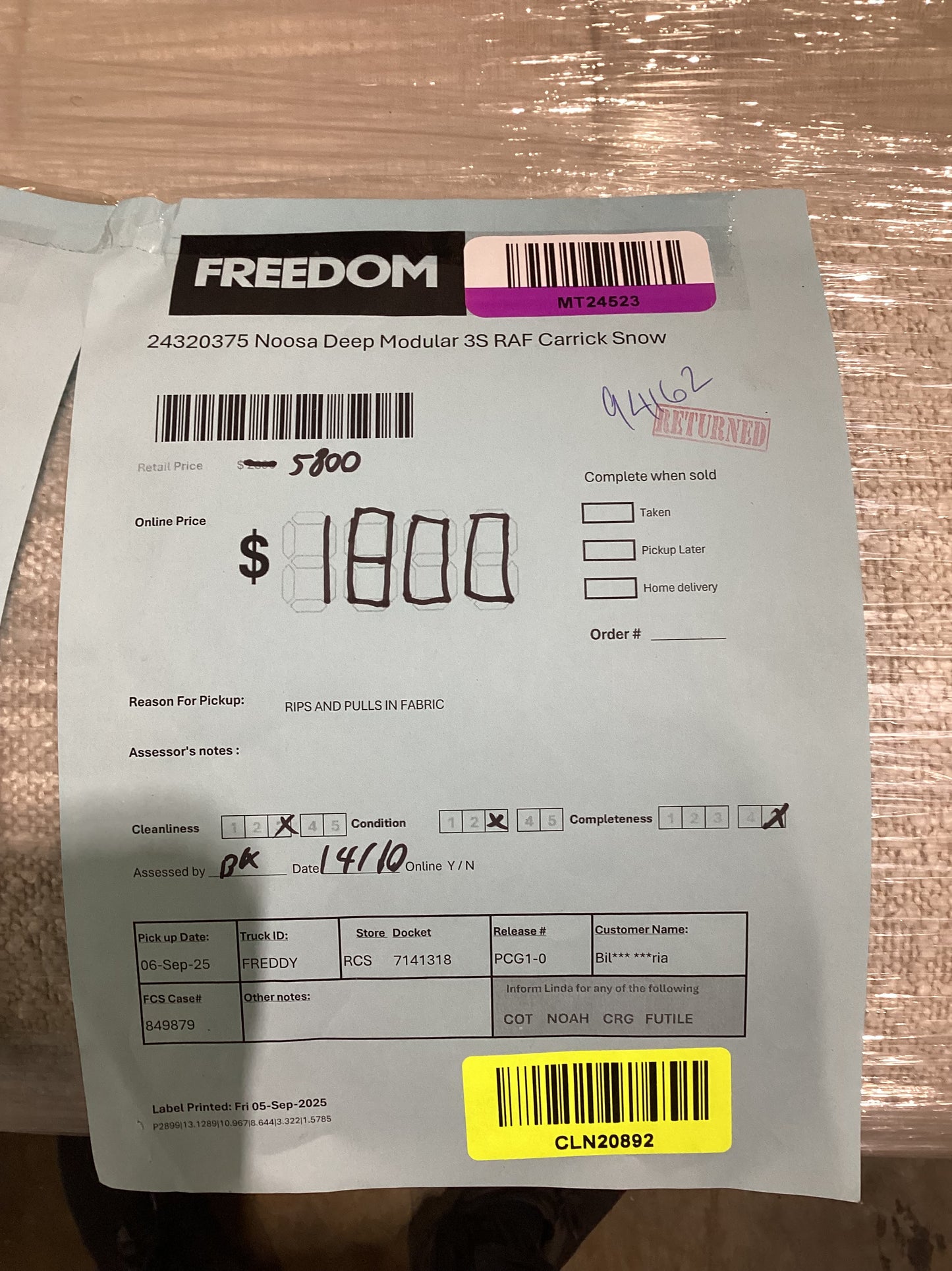 NSW MT24523 Noosa Deep Modular Sofa 3S RAF+3S LAF Carrick Snow