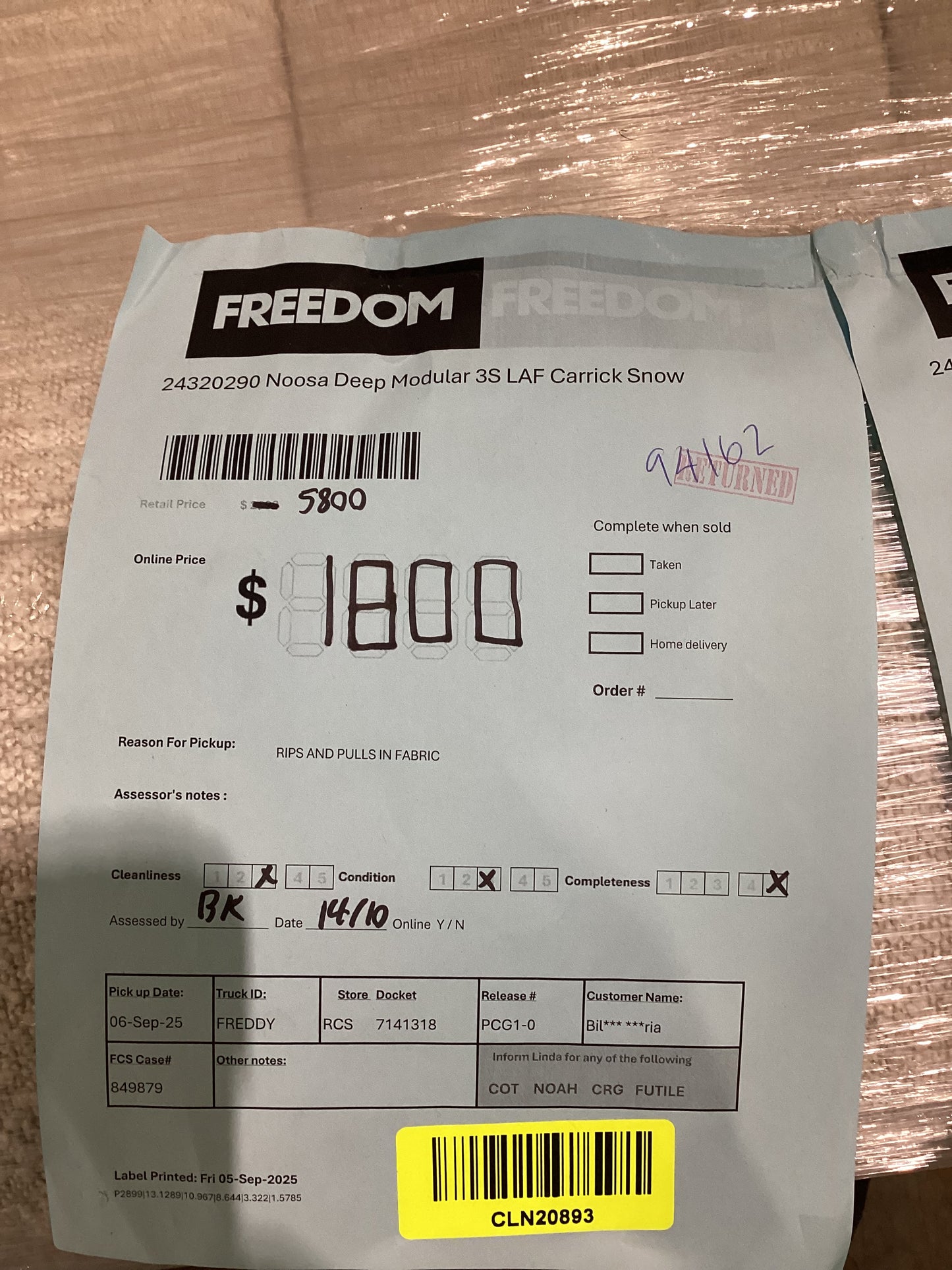 NSW MT24523 Noosa Deep Modular Sofa 3S RAF+3S LAF Carrick Snow