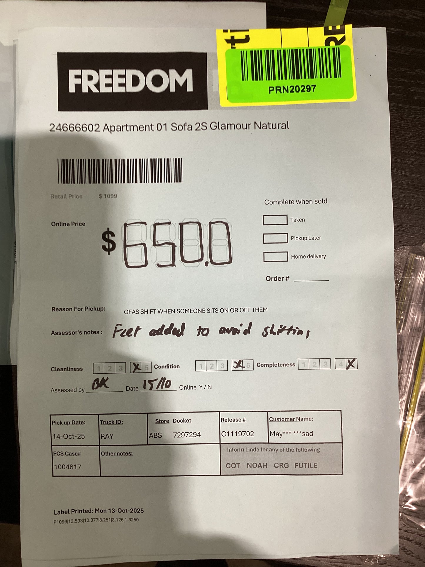 NSW PRN20297 Apartment Sofa 2S Glamour Natural