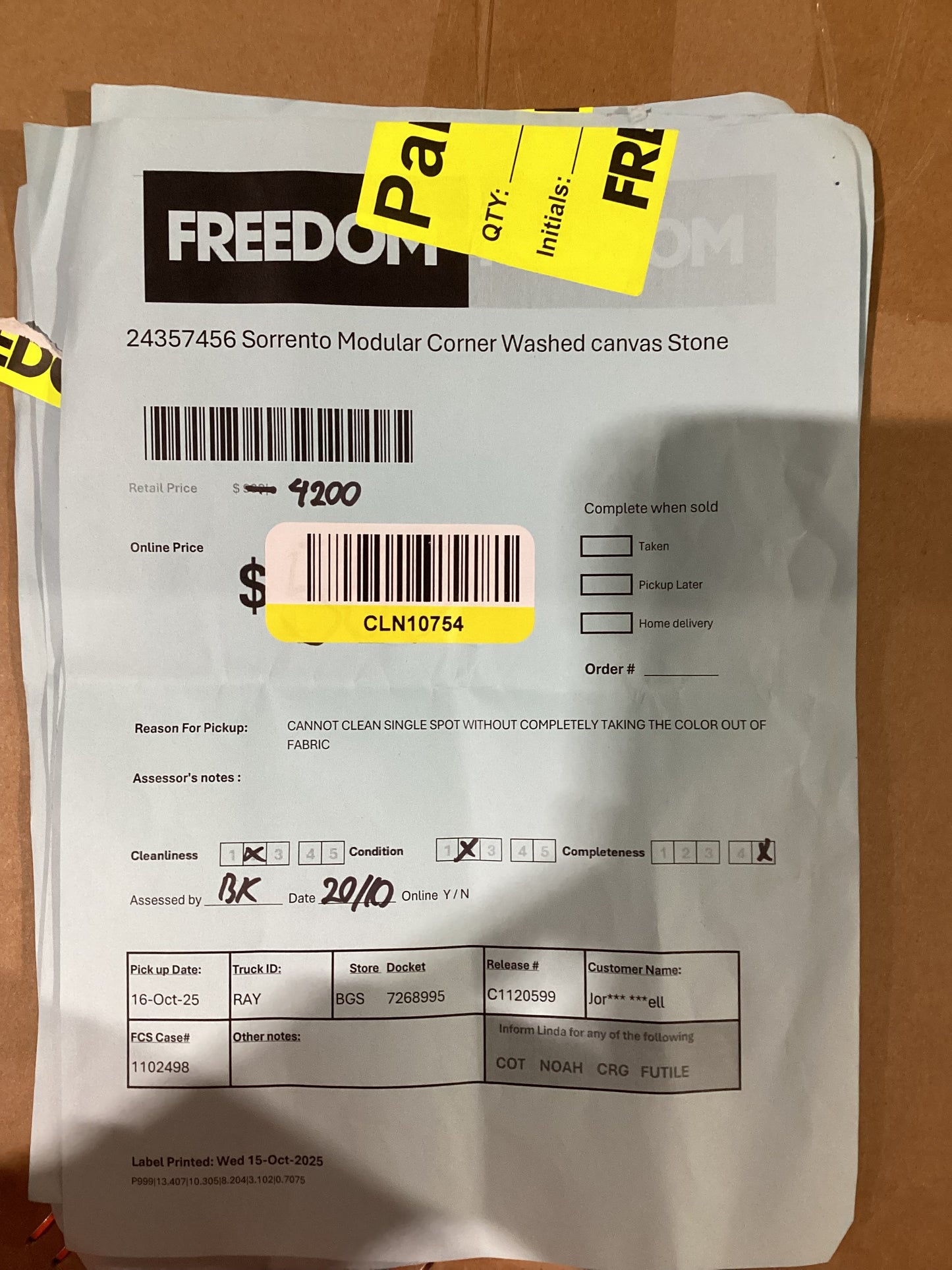 NSW MT24528 Sorrento Modular 2x Armless 1.5S+Ottoman+RAF 1.5S+Corner Washed Canvas Stone