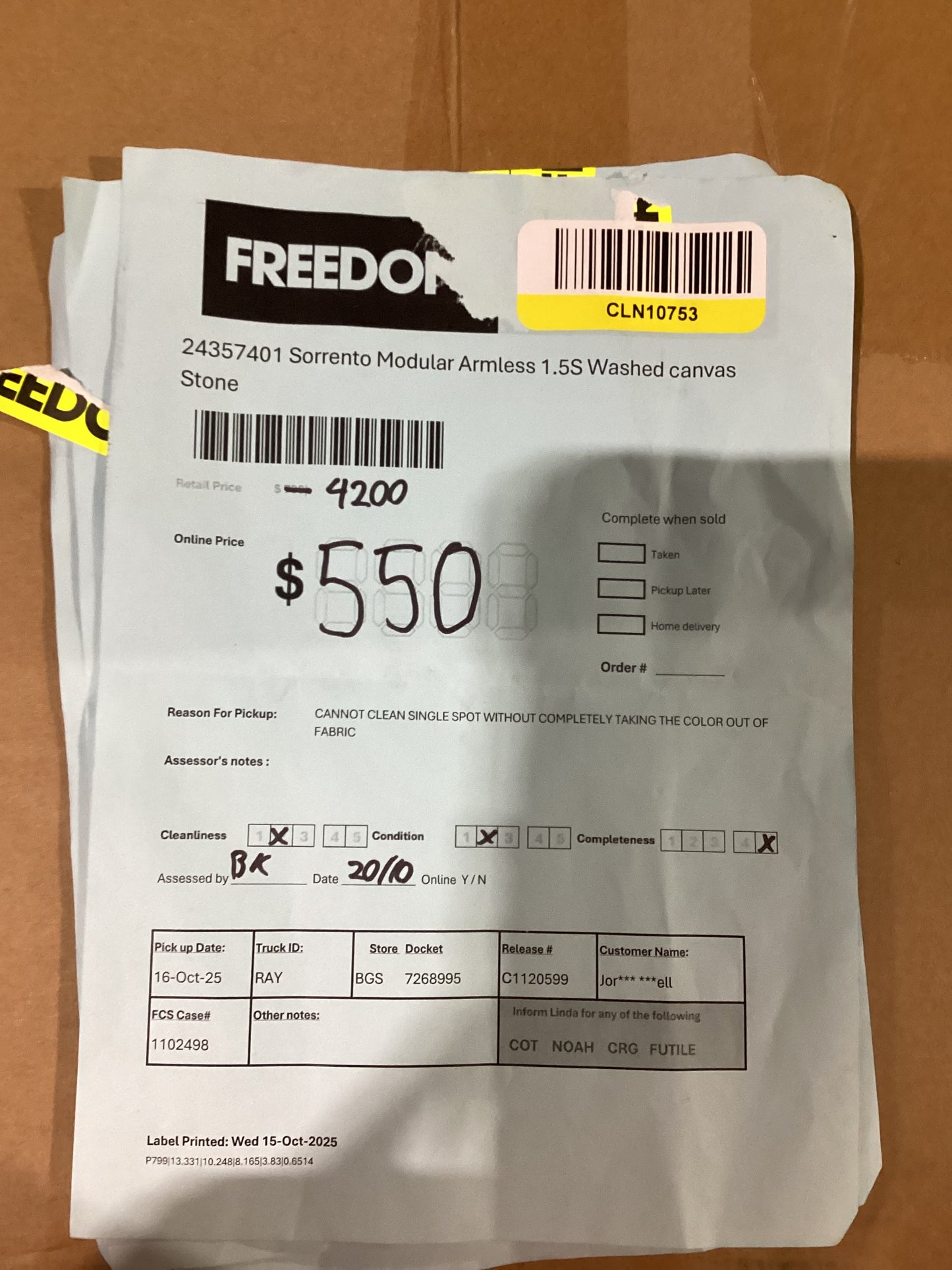 NSW MT24528 Sorrento Modular 2x Armless 1.5S+Ottoman+RAF 1.5S+Corner Washed Canvas Stone