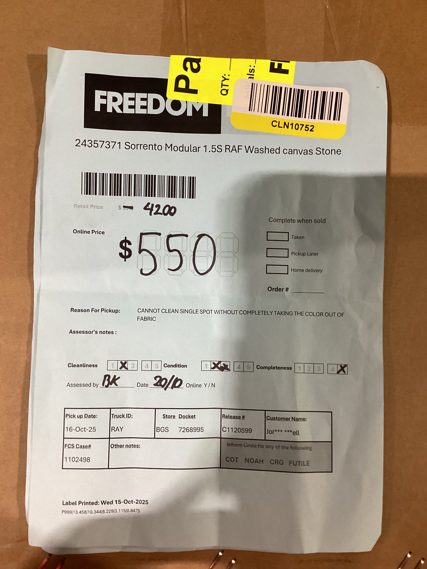 NSW MT24528 Sorrento Modular 2x Armless 1.5S+Ottoman+RAF 1.5S+Corner Washed Canvas Stone