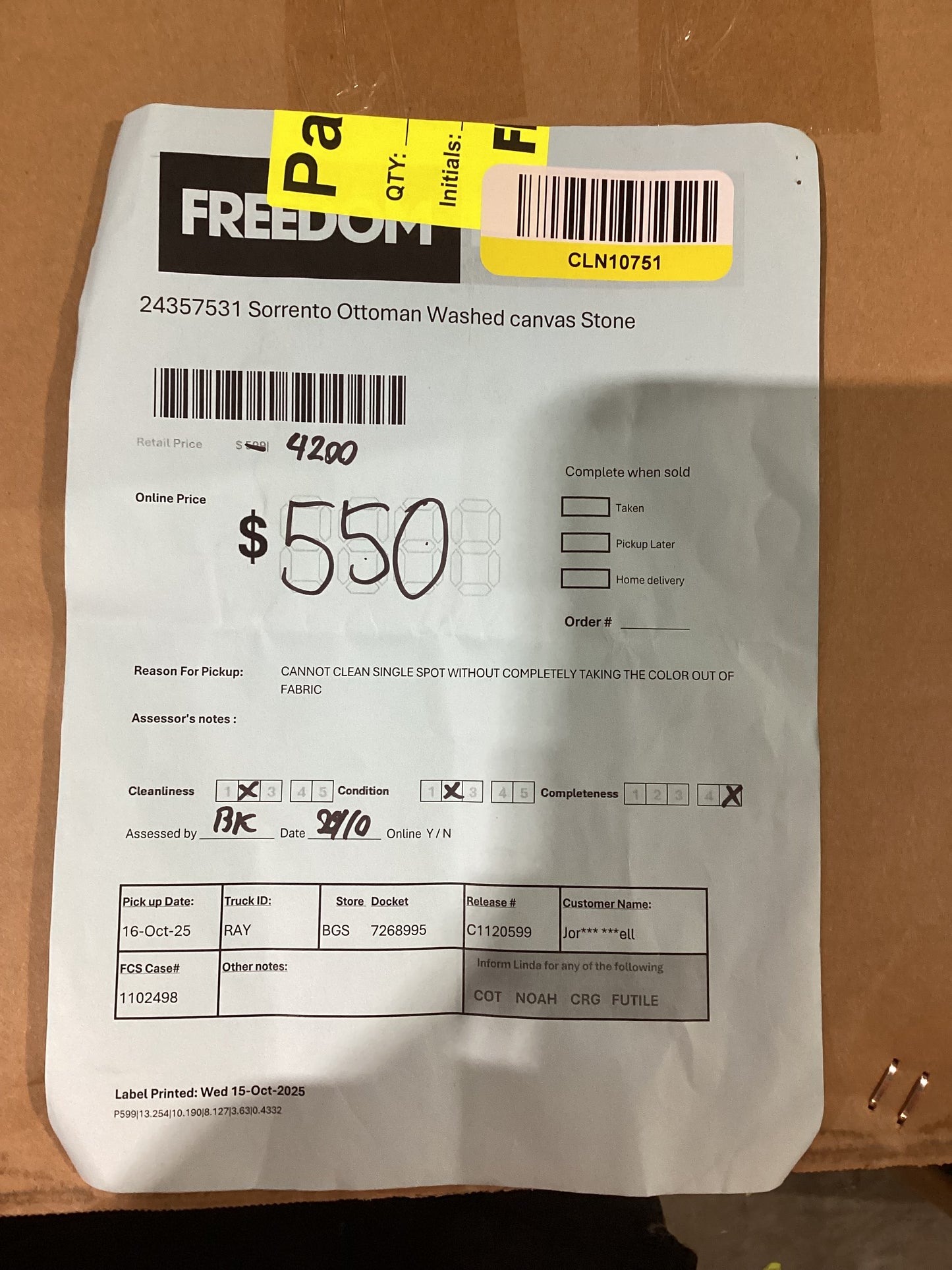 NSW MT24528 Sorrento Modular 2x Armless 1.5S+Ottoman+RAF 1.5S+Corner Washed Canvas Stone