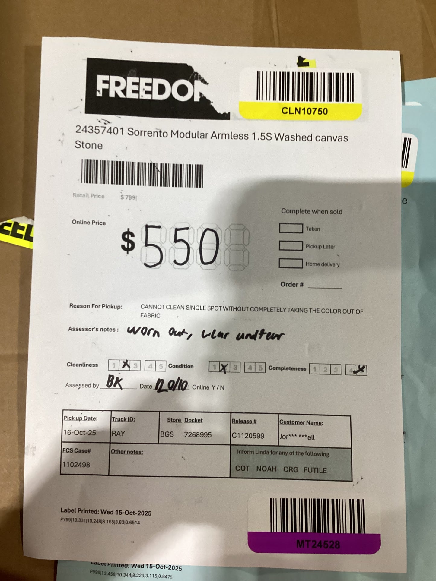 NSW MT24528 Sorrento Modular 2x Armless 1.5S+Ottoman+RAF 1.5S+Corner Washed Canvas Stone