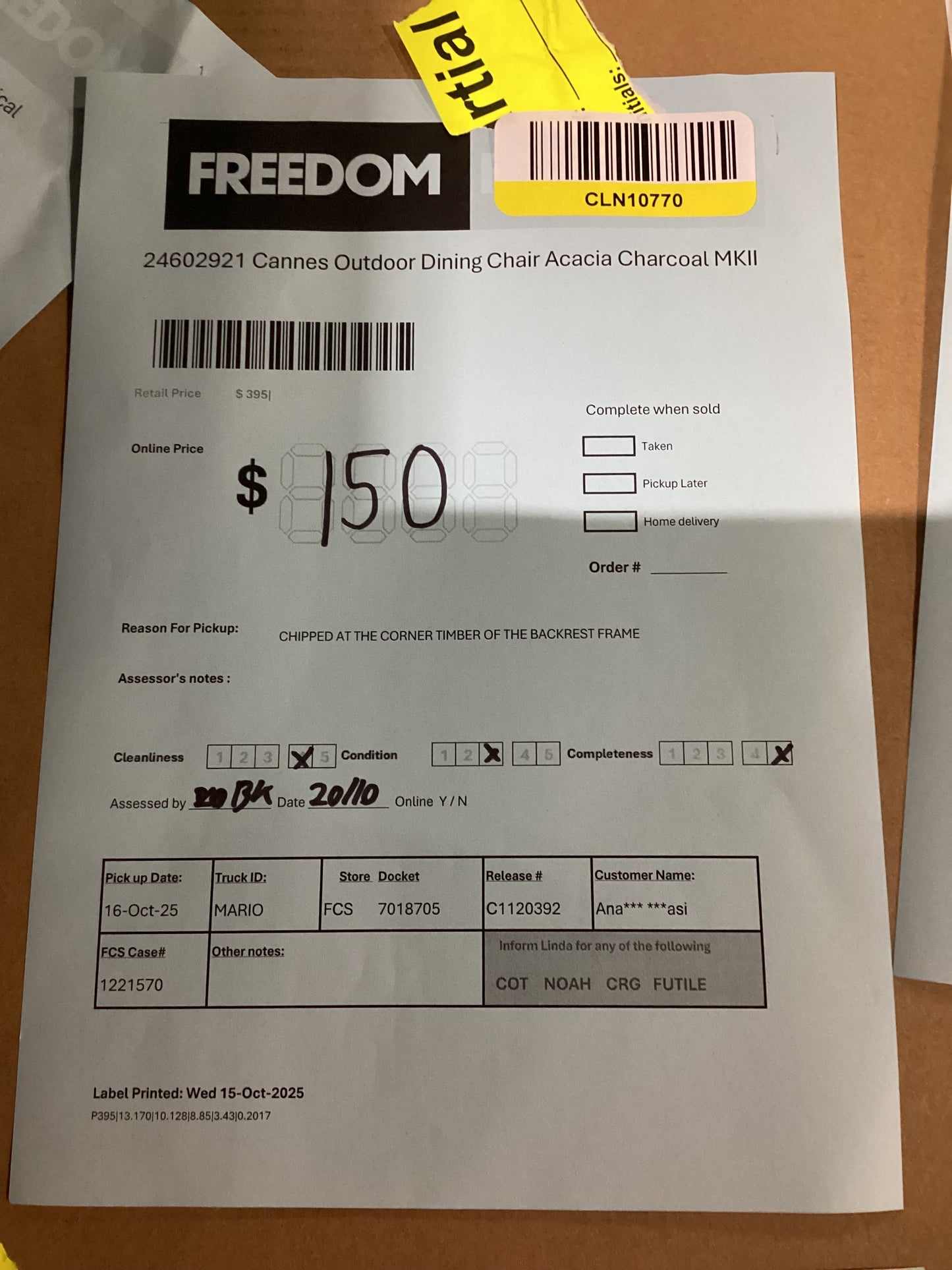 NSW CLN10770 Cannes Outdoor Dining Chair Acacia Charcoal MKII