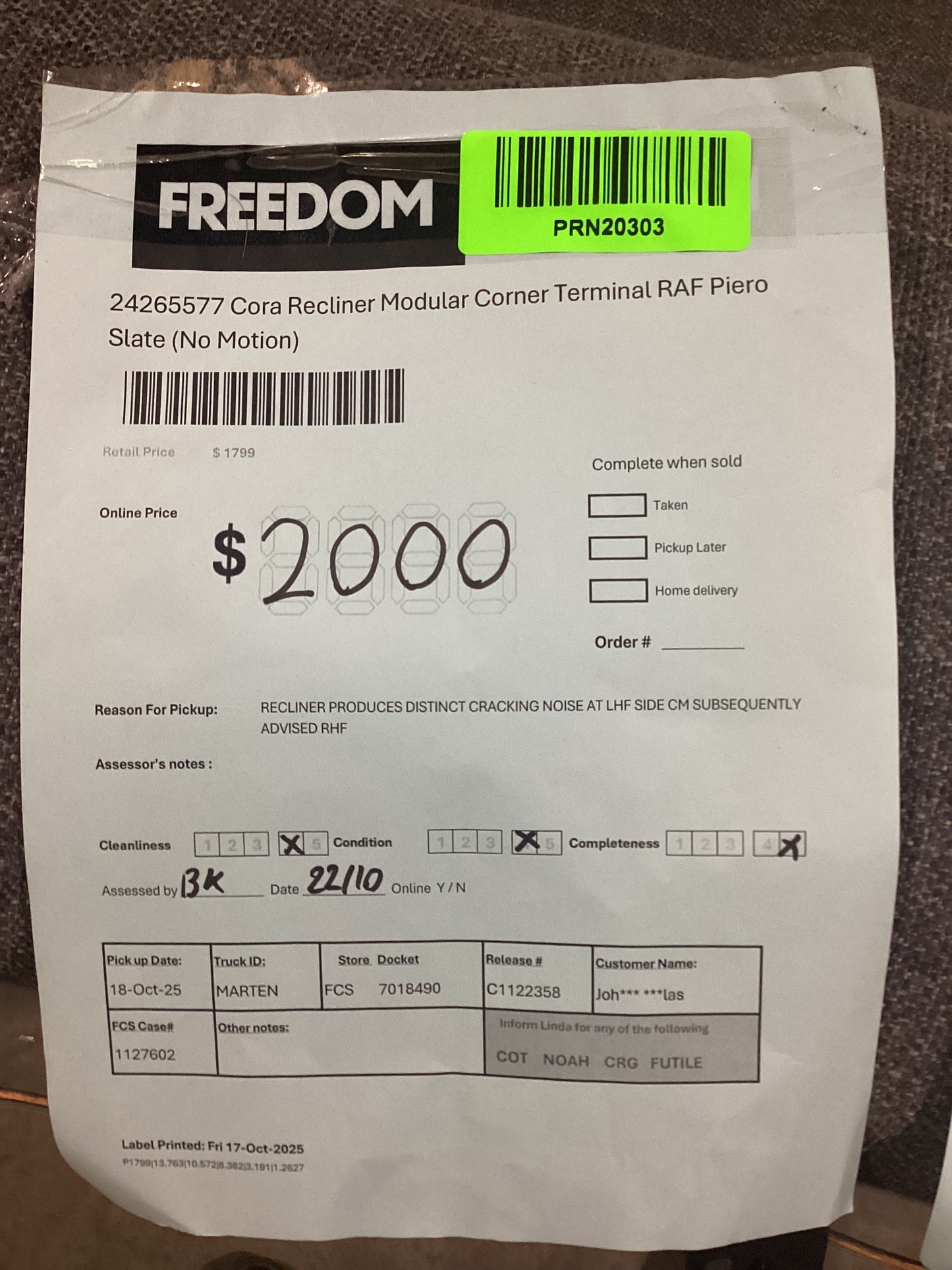 NSW MT24530 Cora Electric Recliner Modular 3S LAF (1 Motion) +Corner Terminal RAF Piero Slate