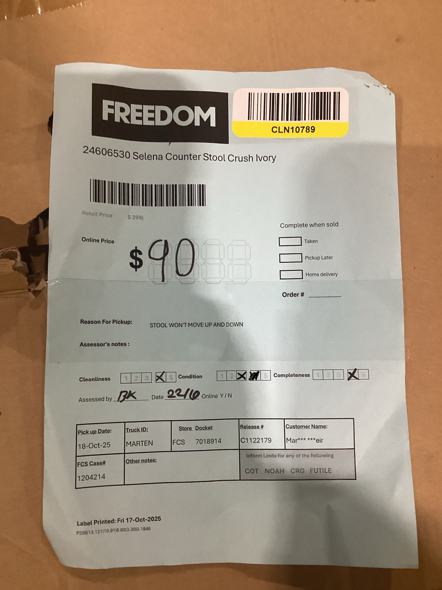 NSW CLN10789 Selena Counter Stool Crush Ivory