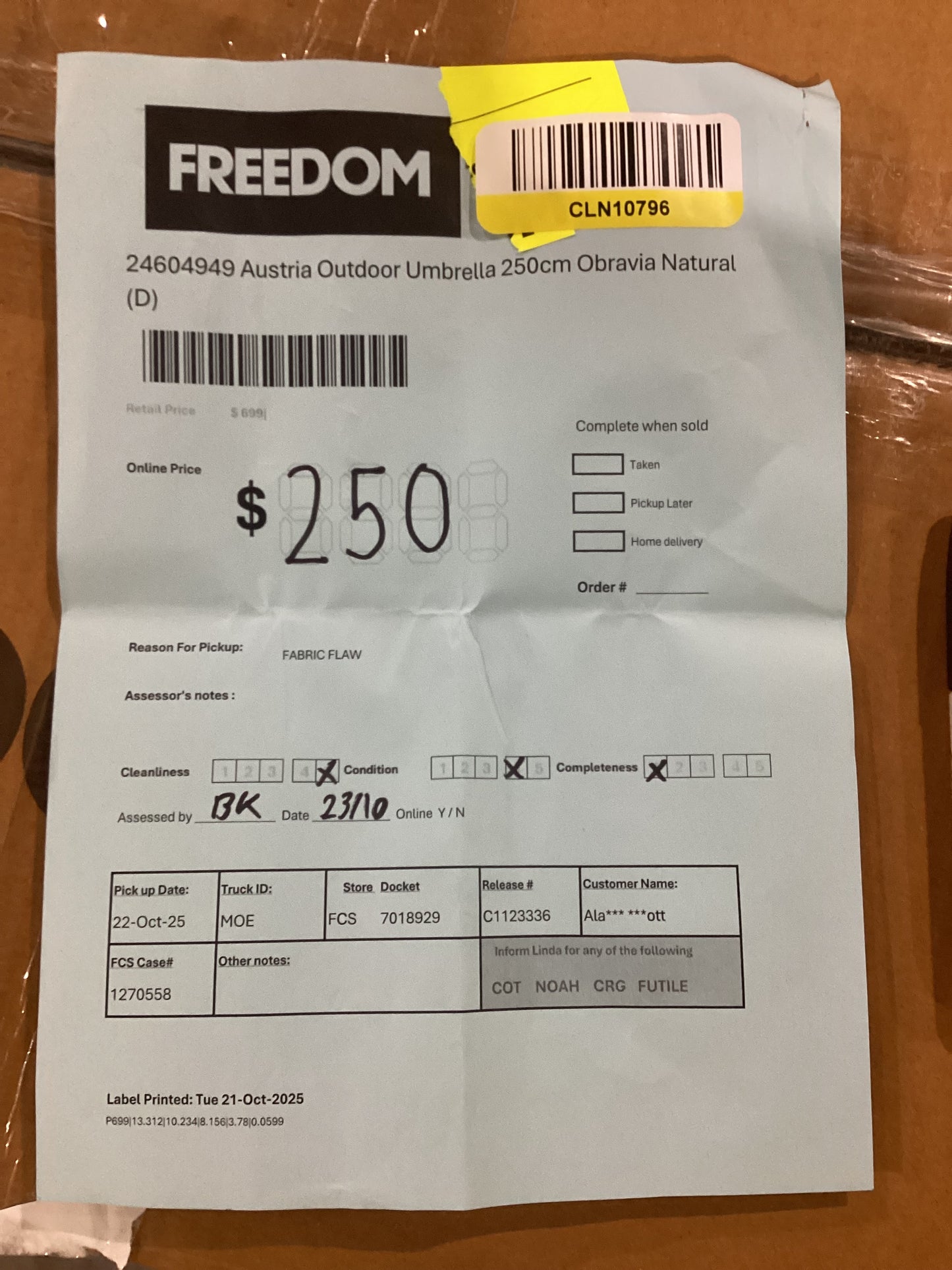 NSW CLN10796 Austria Outdoor Umbrella 250cm Obravia Natural