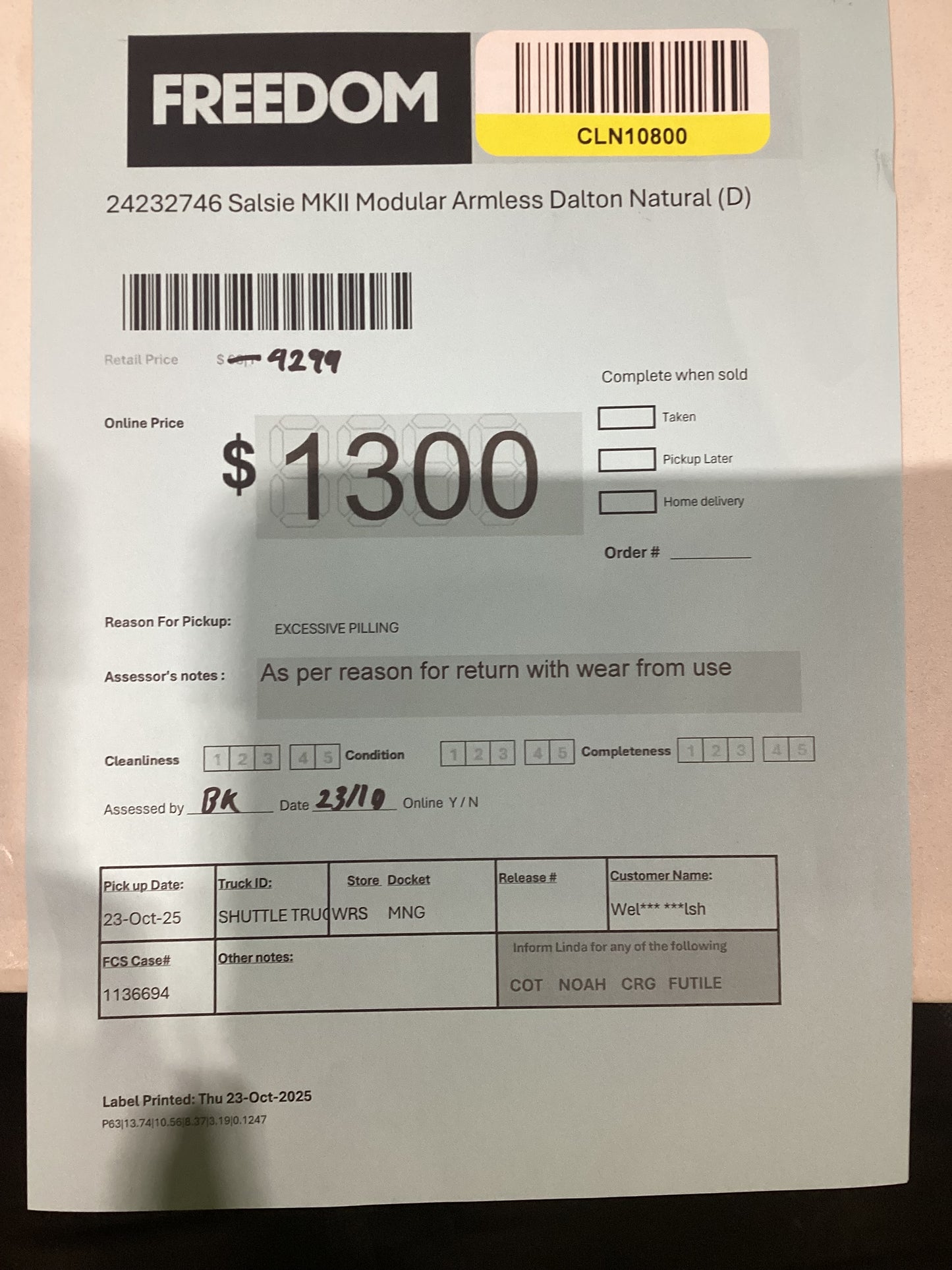 NSW MT24532 Salsie MK II Modular 2*Corner+2*Armless+Ottoman Dalton Natural