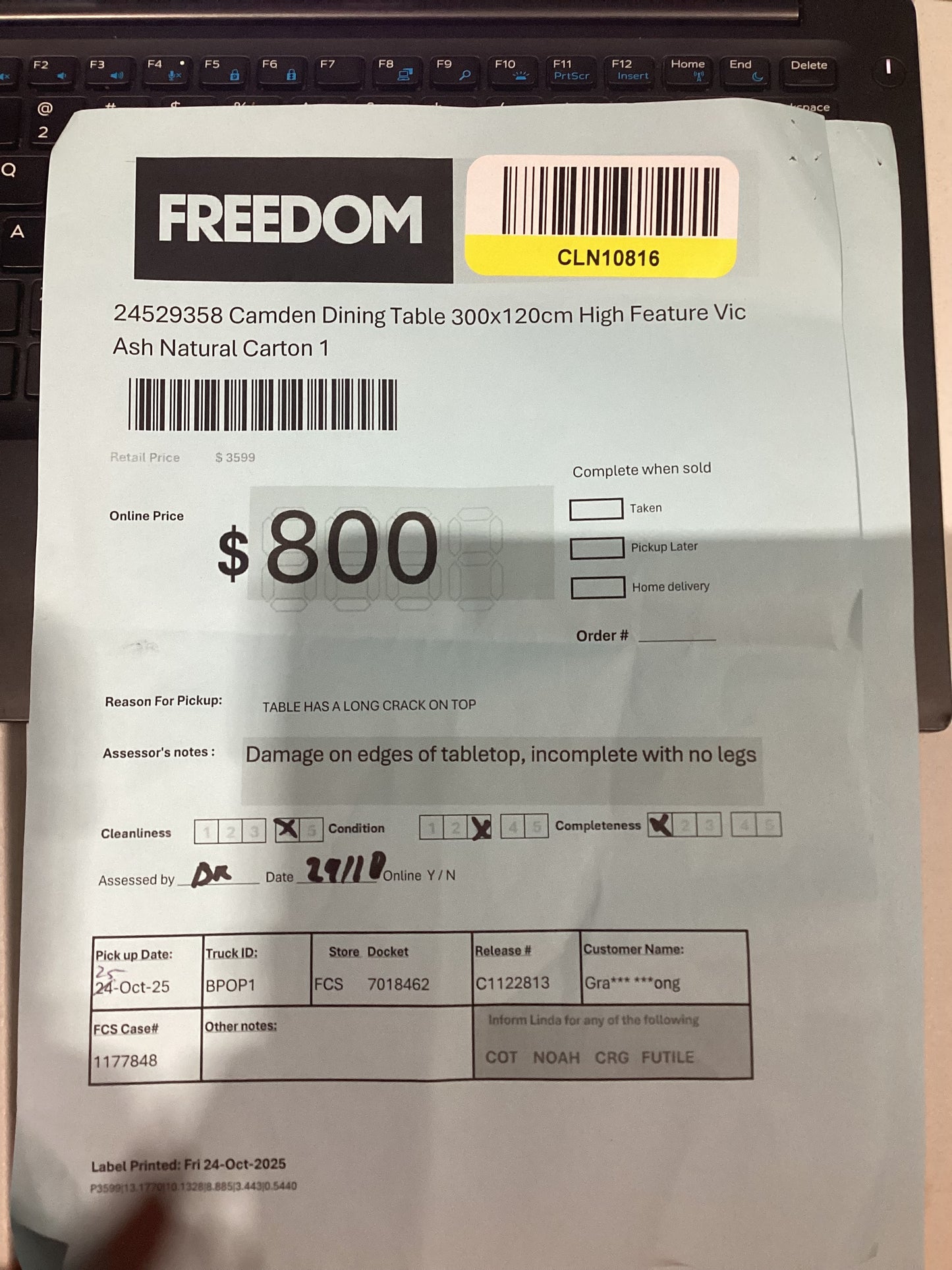 NSW CLN10816 Camden DIning Table 300x120cm High Feature Vic Ash Natural Tabletop