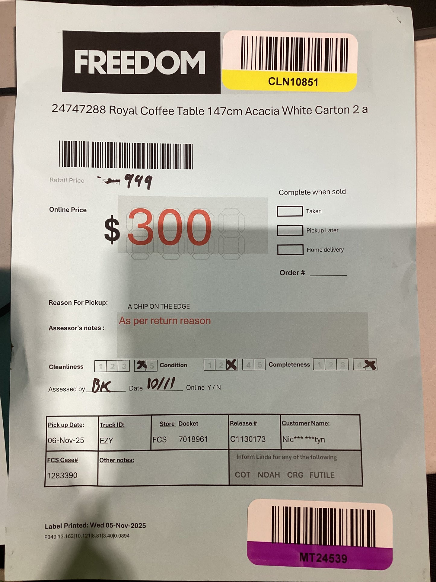 NSW MT24539 Royal Coffee Table 147cm Acacia White