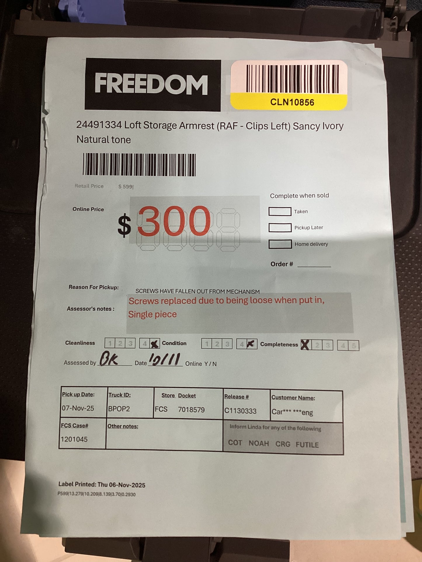 NSW CLN10856 Loft Storage Armrest (RAF) Sancy Ivory Natural Tone