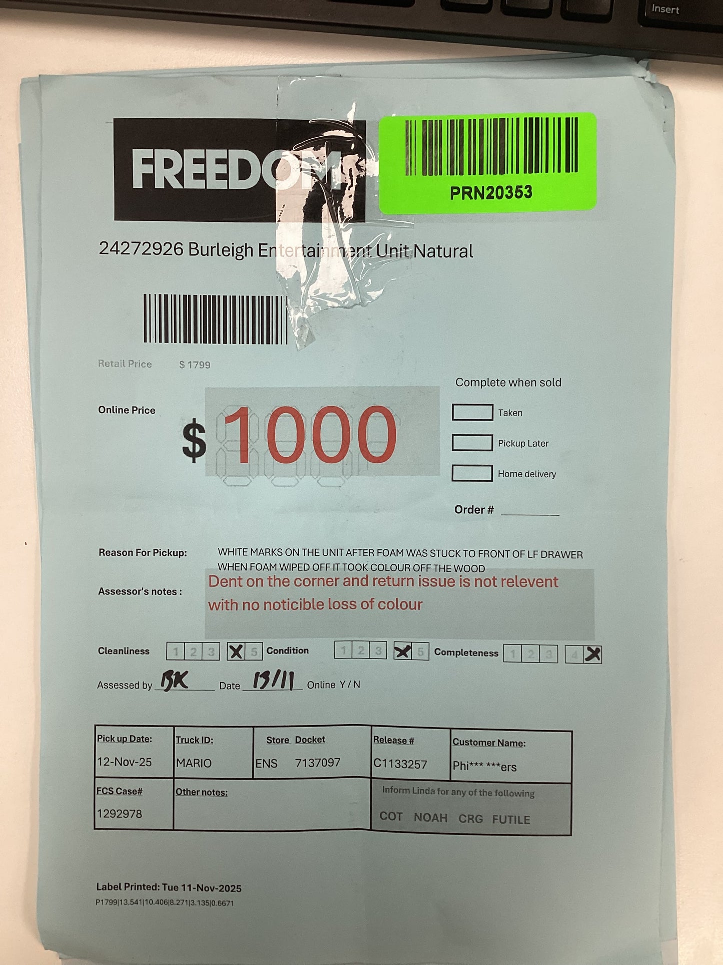 NSW PRN20353 Burleigh Entertainment Unit Natural