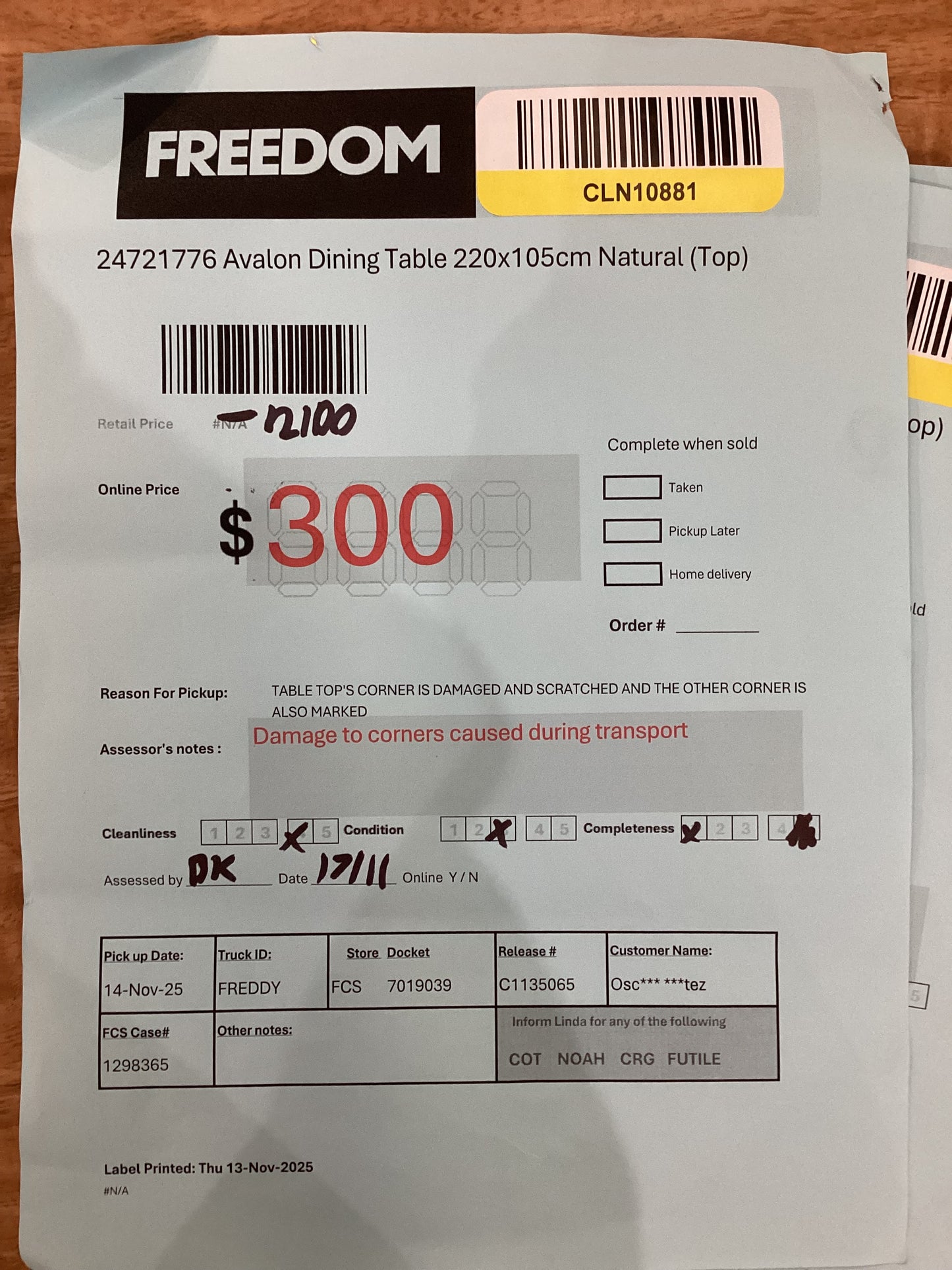 NSW CLN10881 Avalon Dining Table 220x105cm Natural Top