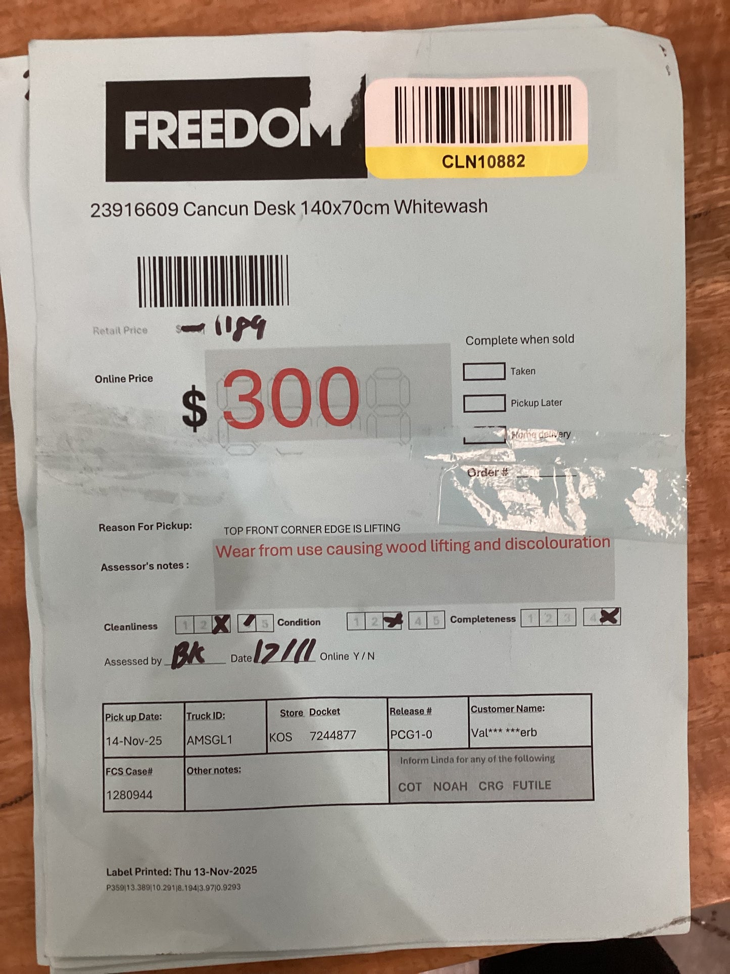 NSW CLN10882 Cancun Desk 140x70cm Whitewash