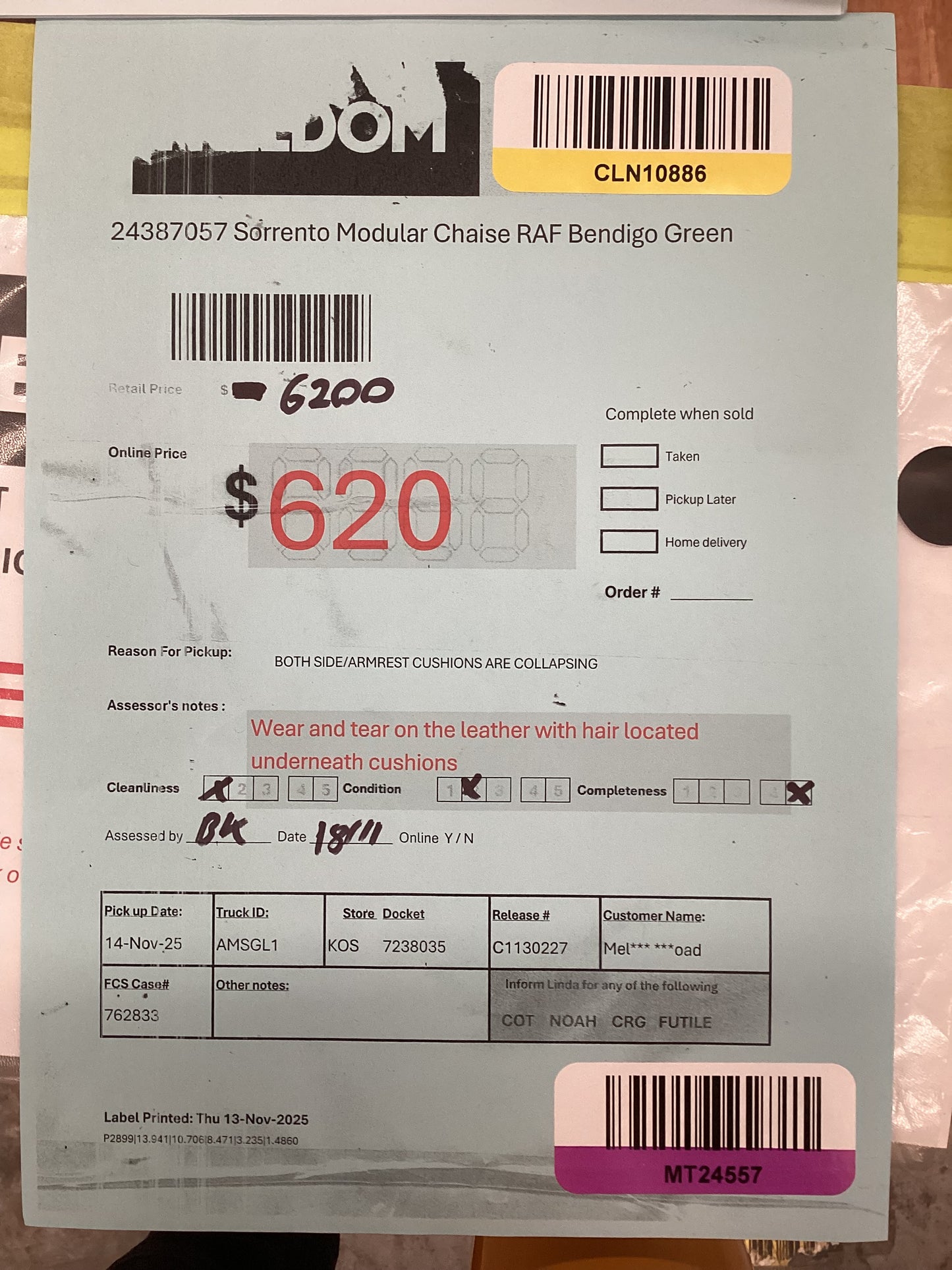 NSW MT24557 Sorrento Modular Chaise RAF+3S LAF Bendigo Green