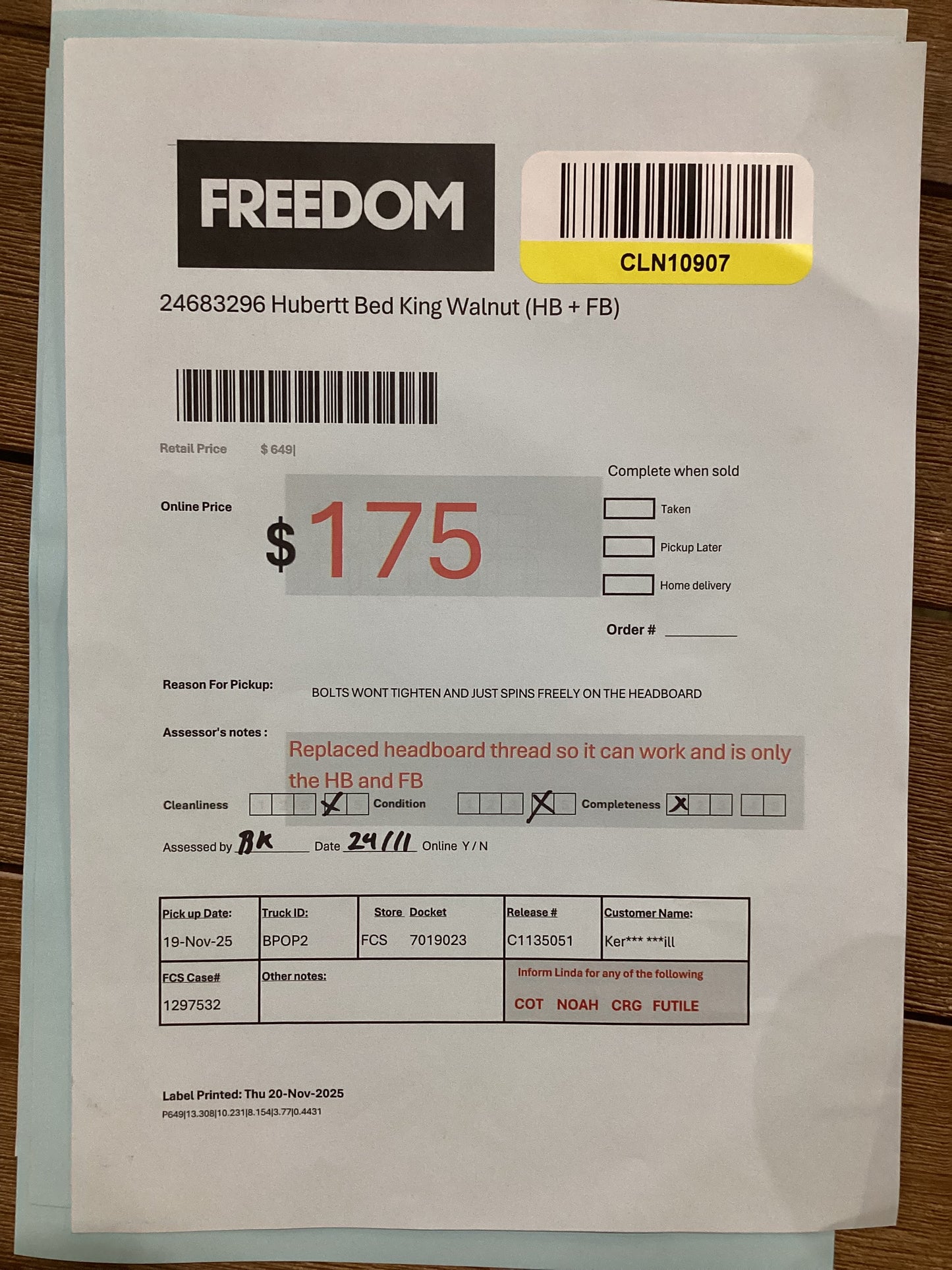 NSW CLN10907 Hubertt Bed King Walnut (HB+FB)