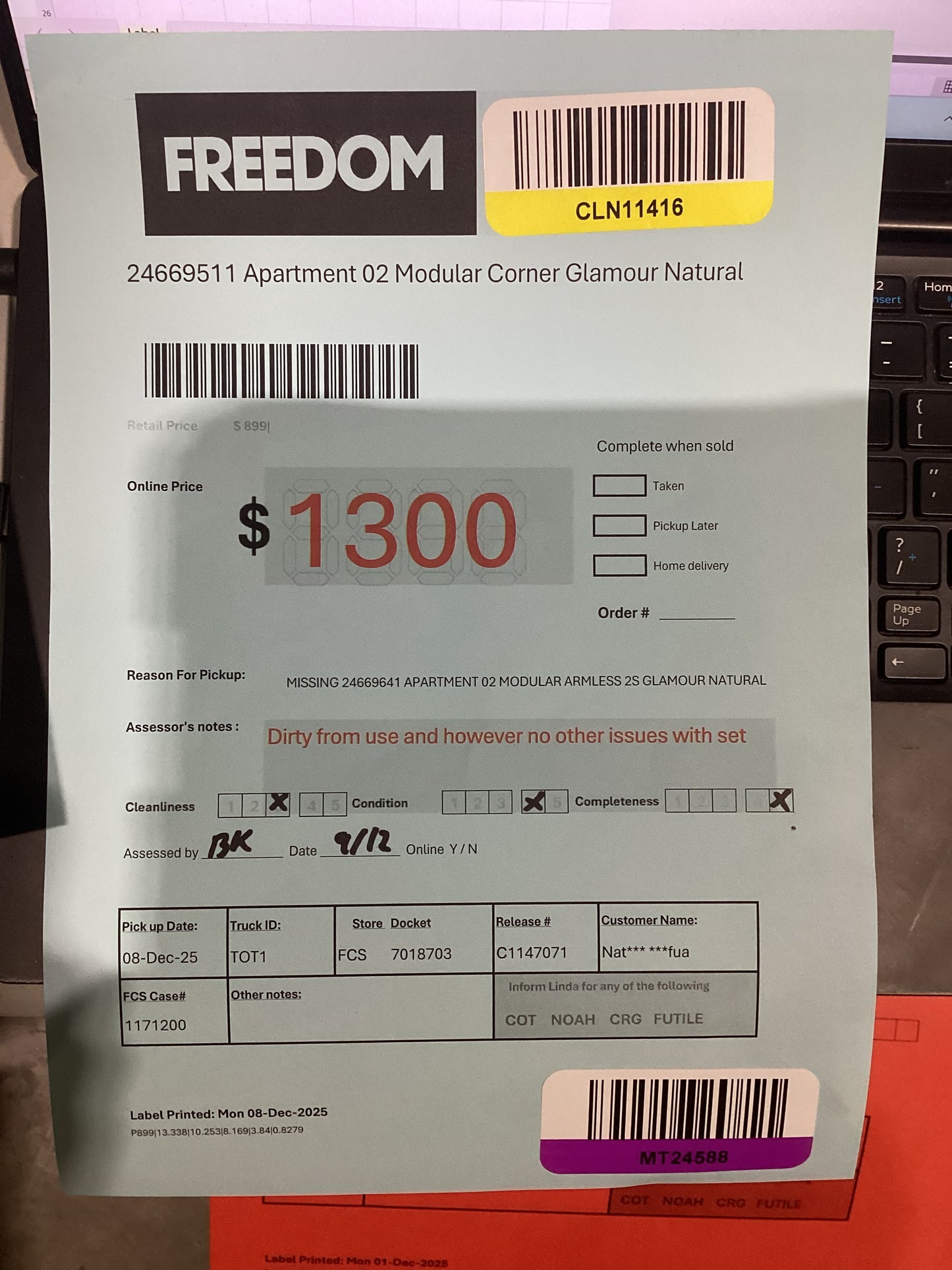 NSW MT24588 Apartment Modular LAF Chaise+Corner+End Terminal  RAF+ 2S Armless Glamour Natural