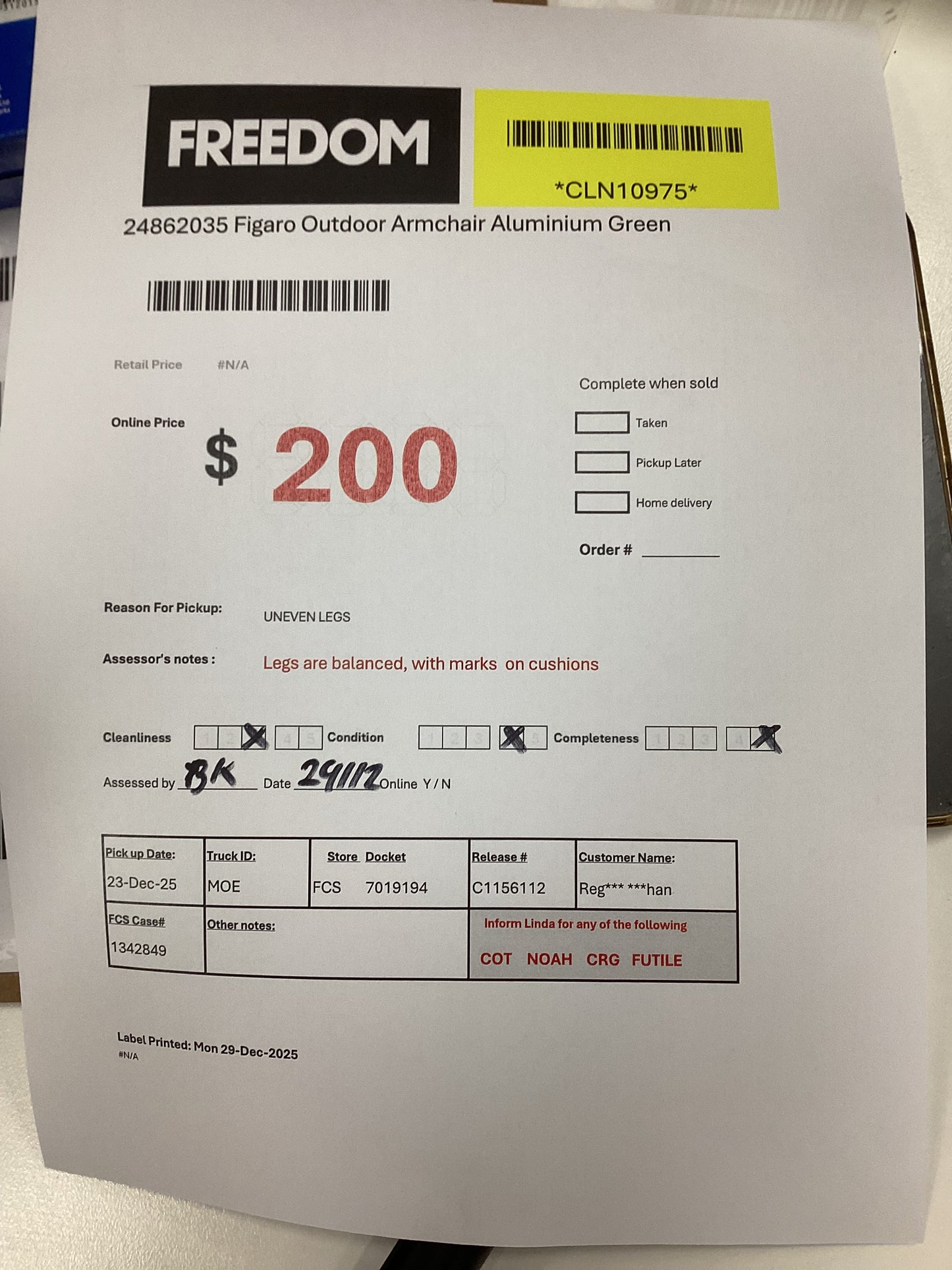 NSW CLN10975 Figaro Outdoor Armchair Aluminium Green