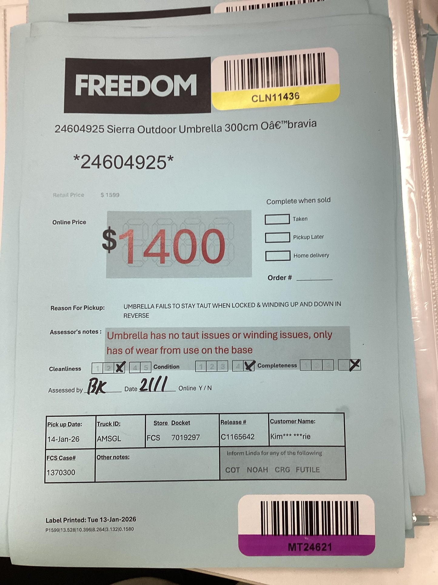 NSW MT24621 Sierra Outdoor Umbrella 300cm O'Bravia Charcoal