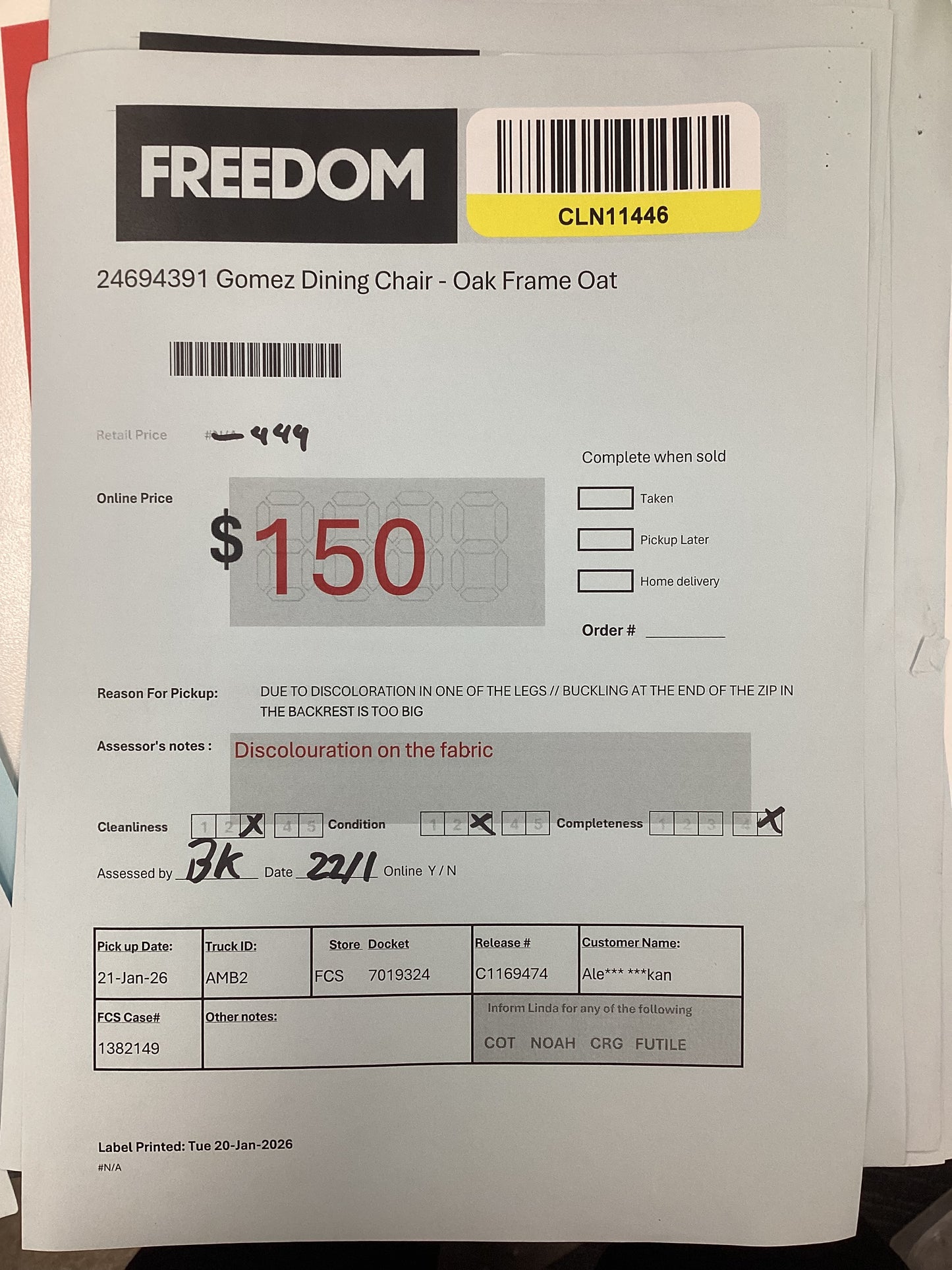 NSW CLN11446 Gomez Dining Chair Oak Frame Oat