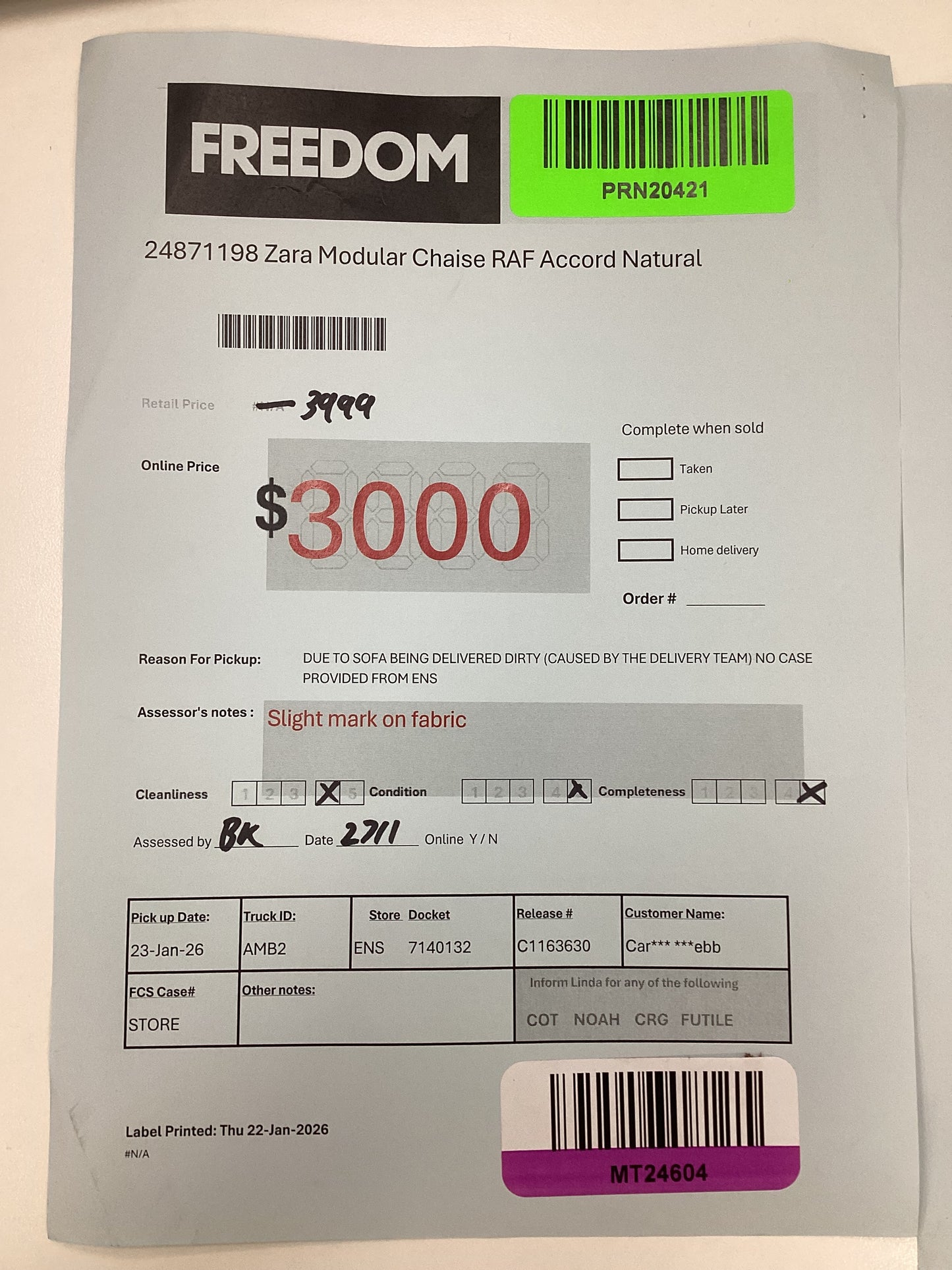 NSW MT24604 Zara Modular 3S LAF+Chaise RAF Accord Natural