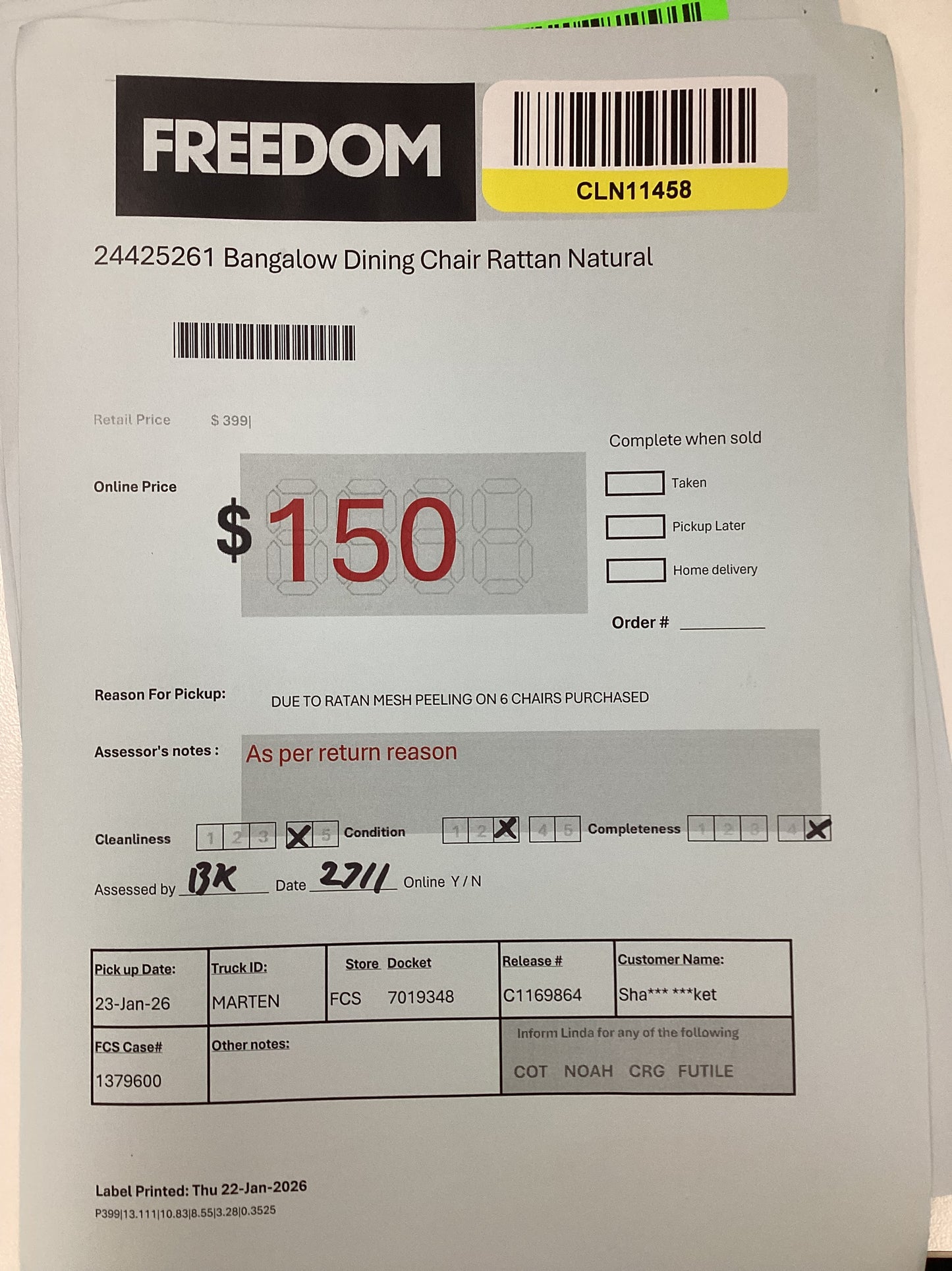 NSW CLN11458 Bangalow Dining Chair Rattan Natural