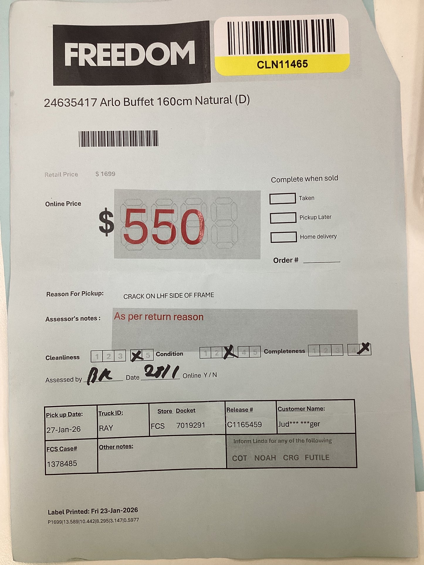 NSW CLN11465 Arlo Buffet 160cm Natural