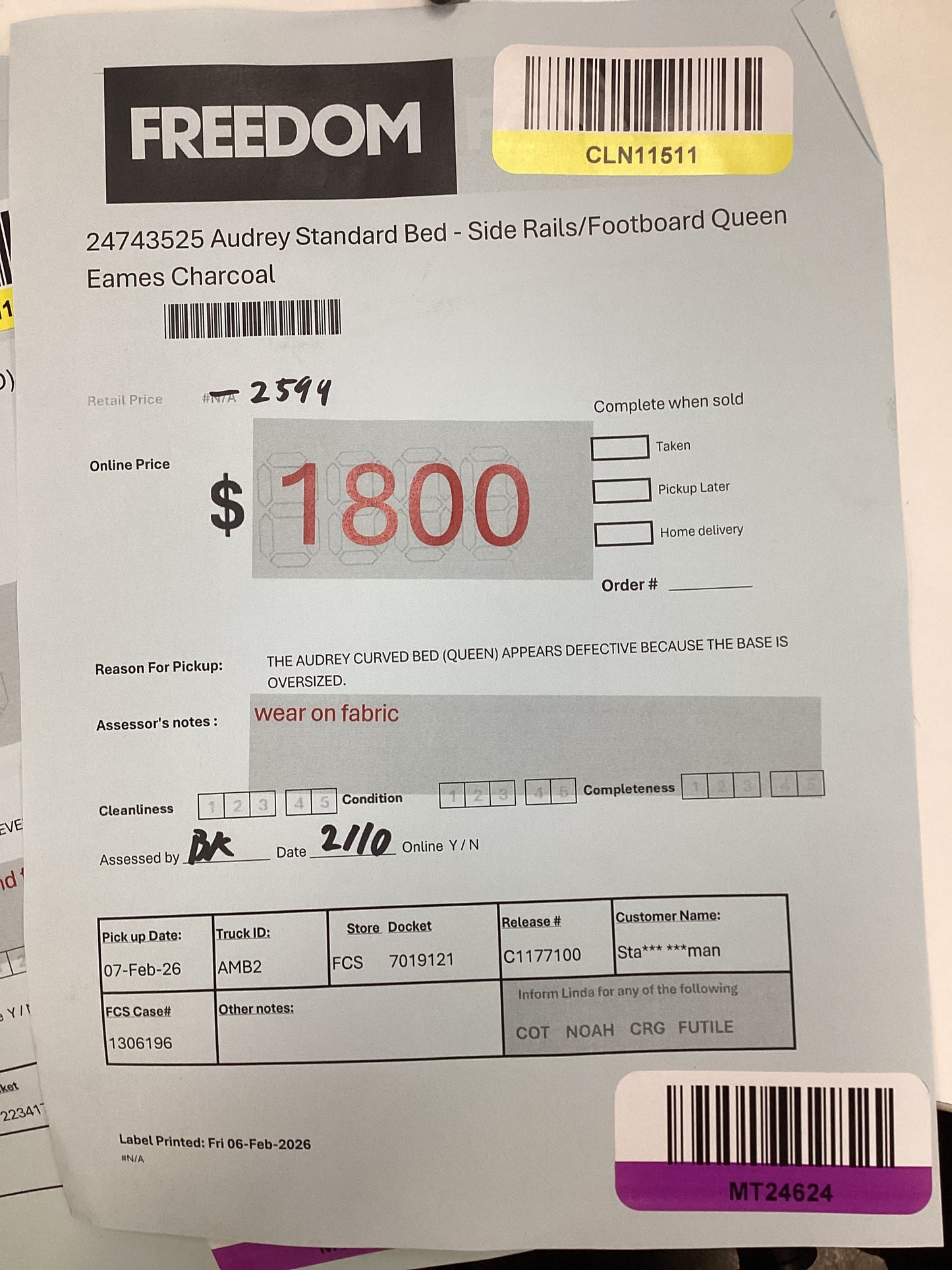 NSW MT24624 Audrey Standard Queen Bed Eames Charcoal