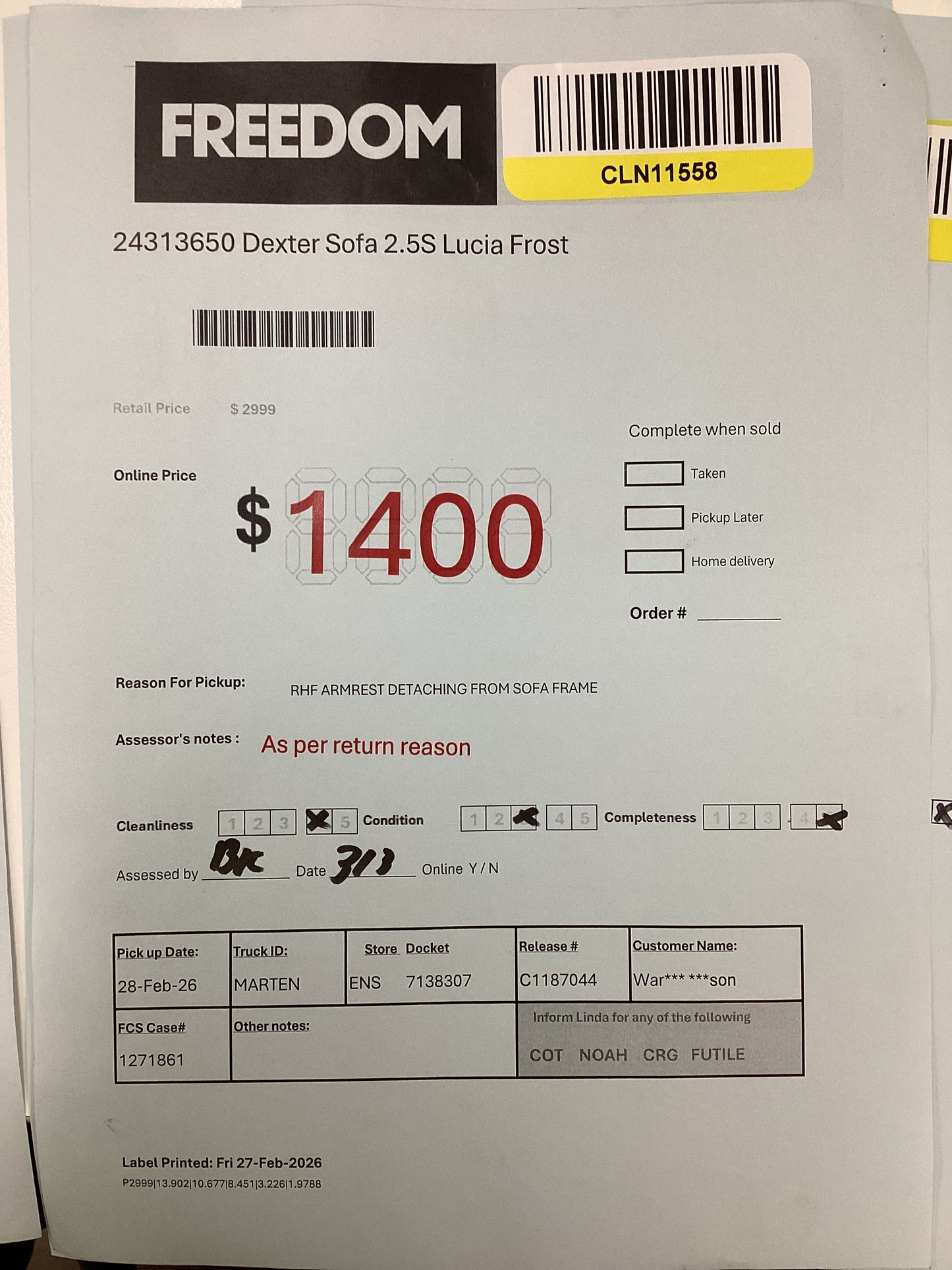 NSW CLN11558 Dexter Sofa 2.5S Lucia Frost