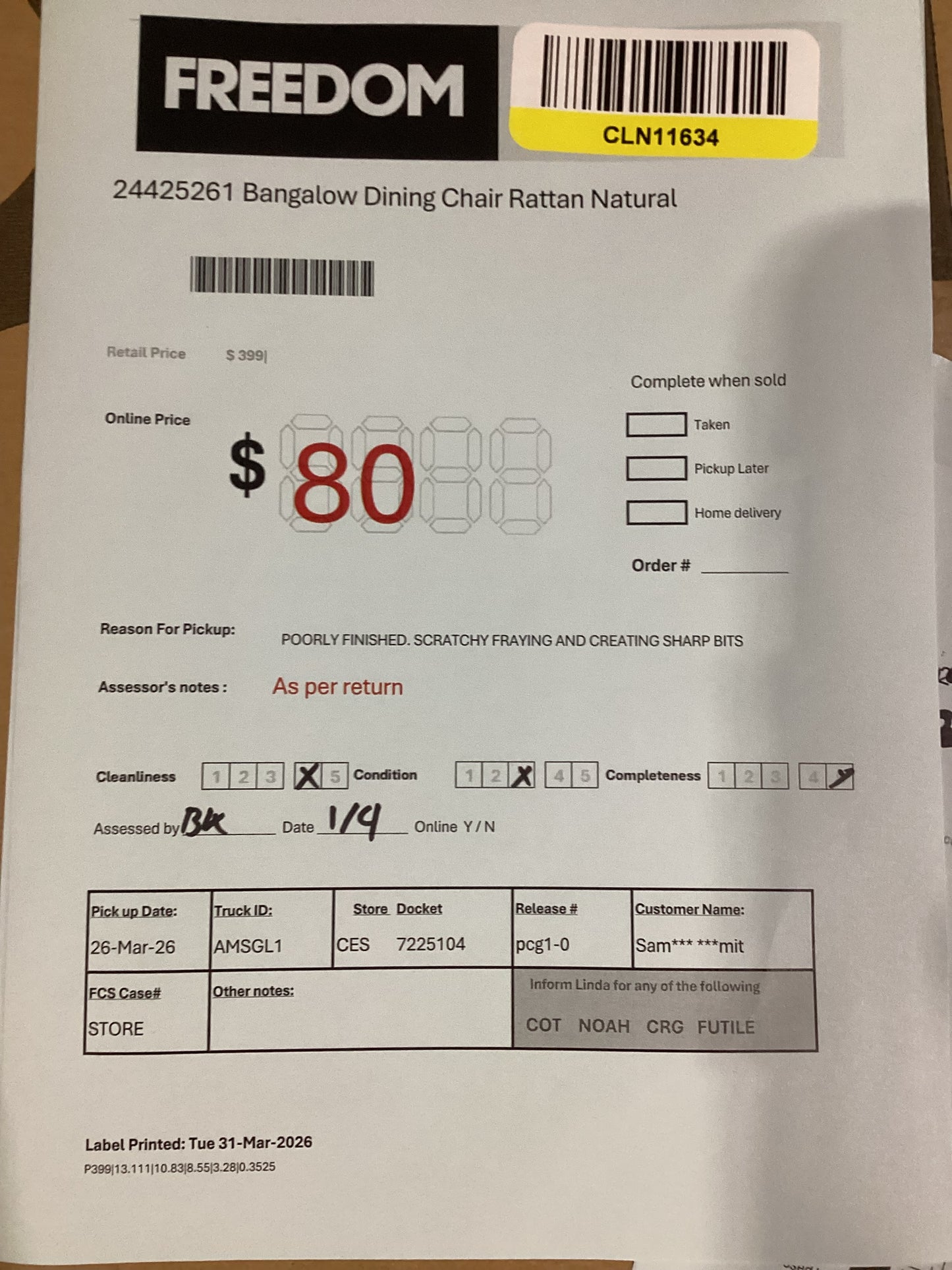 NSW CLN11634 Bangalow Dining Chair Rattan Natural