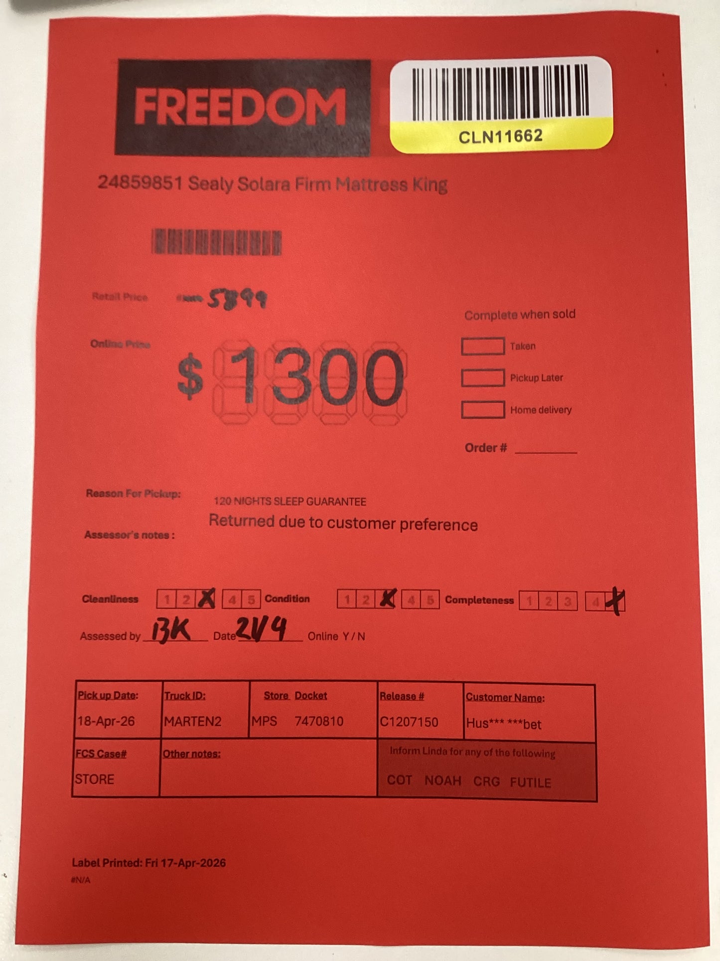 NSW CLN11662 Sealy Solara Firm Mattress King