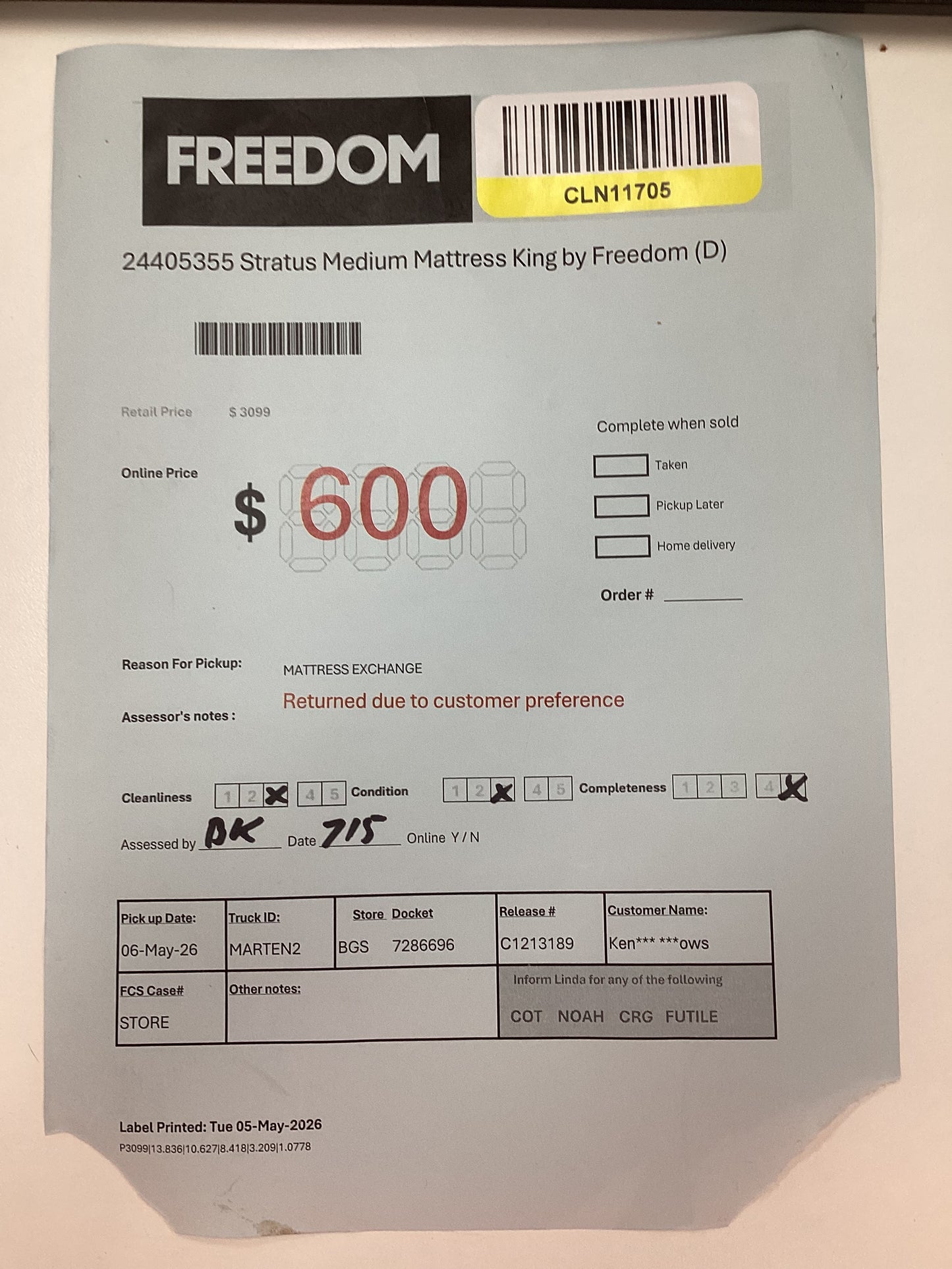 NSW CLN11705 Stratus Mediumn Mattress King