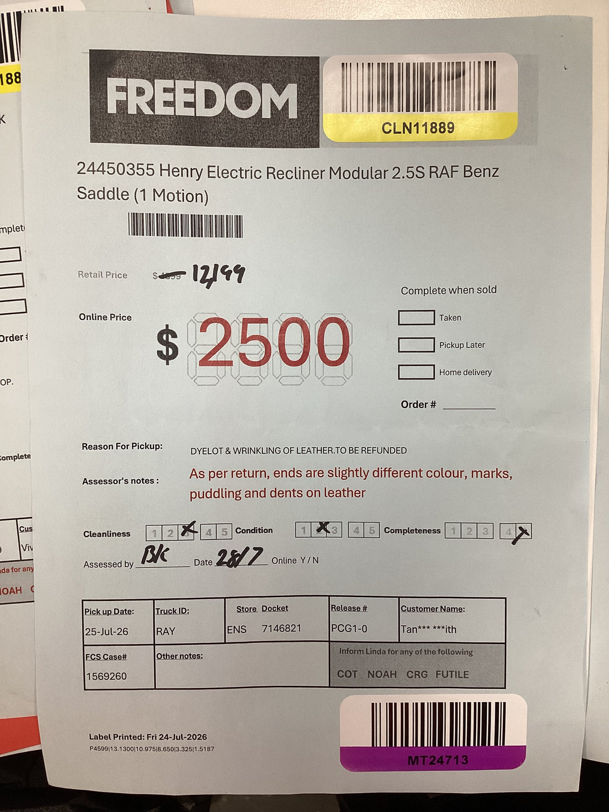NSW MT24713 Henry Electric Recliner Modular 2.5s RAF+2.5s LAF+Corner