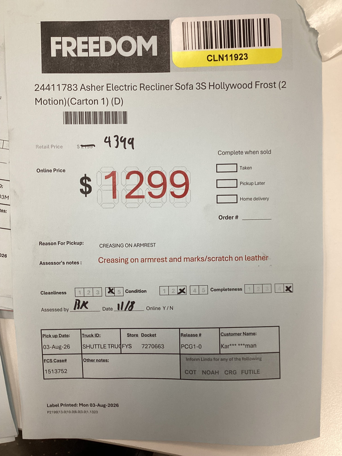 NSW MT24717 Asher Electric Recliner Sofa 3s Hollywood Frost