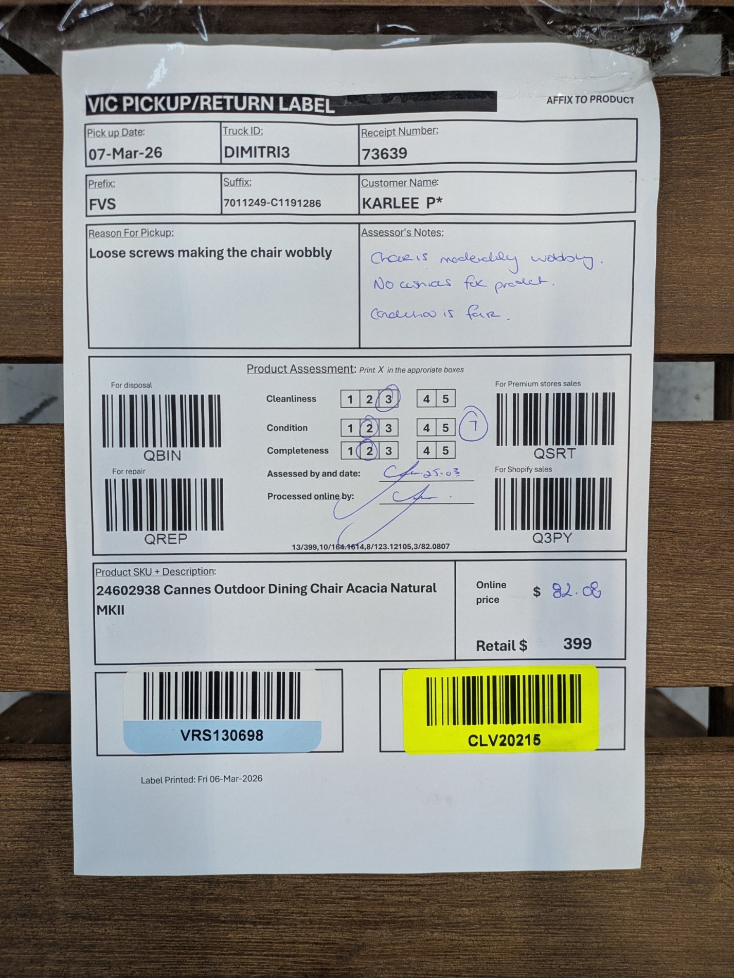 VICDC CLV20215 Cannes Outdoor Dining Chair Acacia Natural MKII