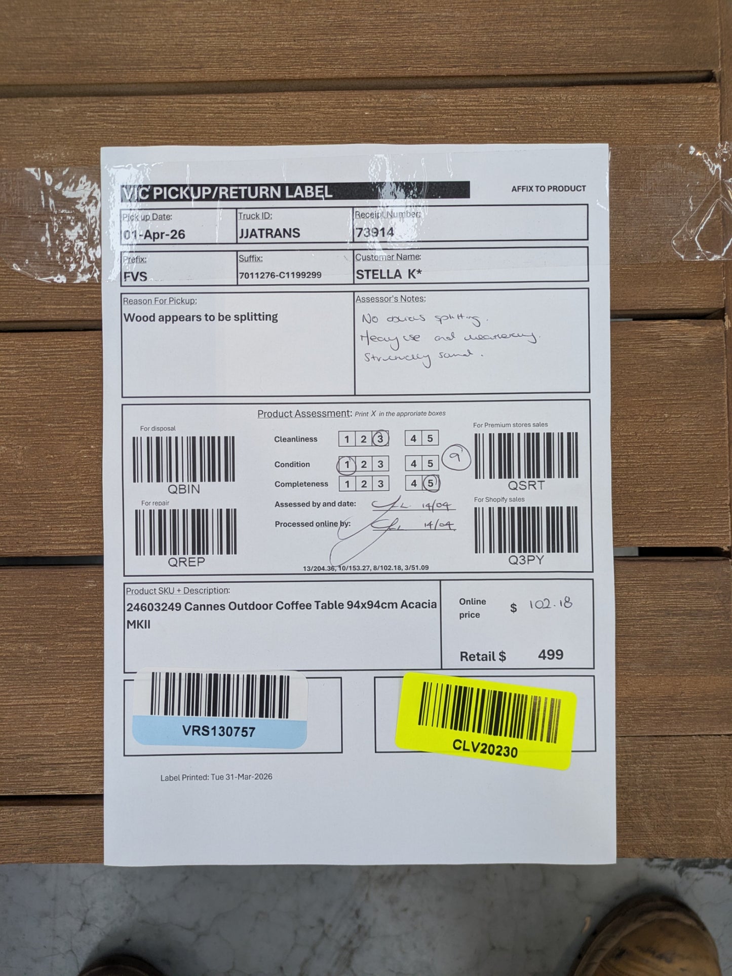 VICDC CLV20230 Cannes Outdoor Table 94x94cm Acacia MKII
