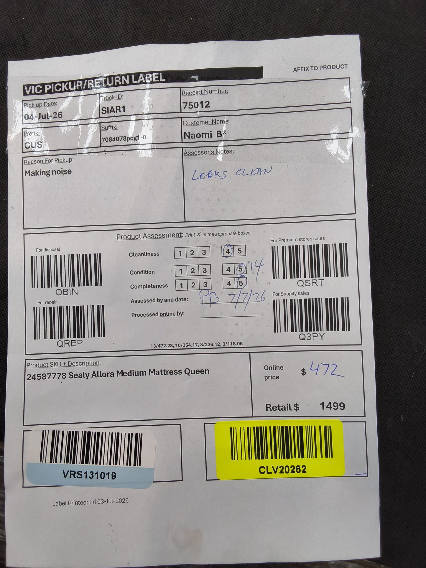 VICDC CLV20262 Sealy Allora Medium Mattress Queen
