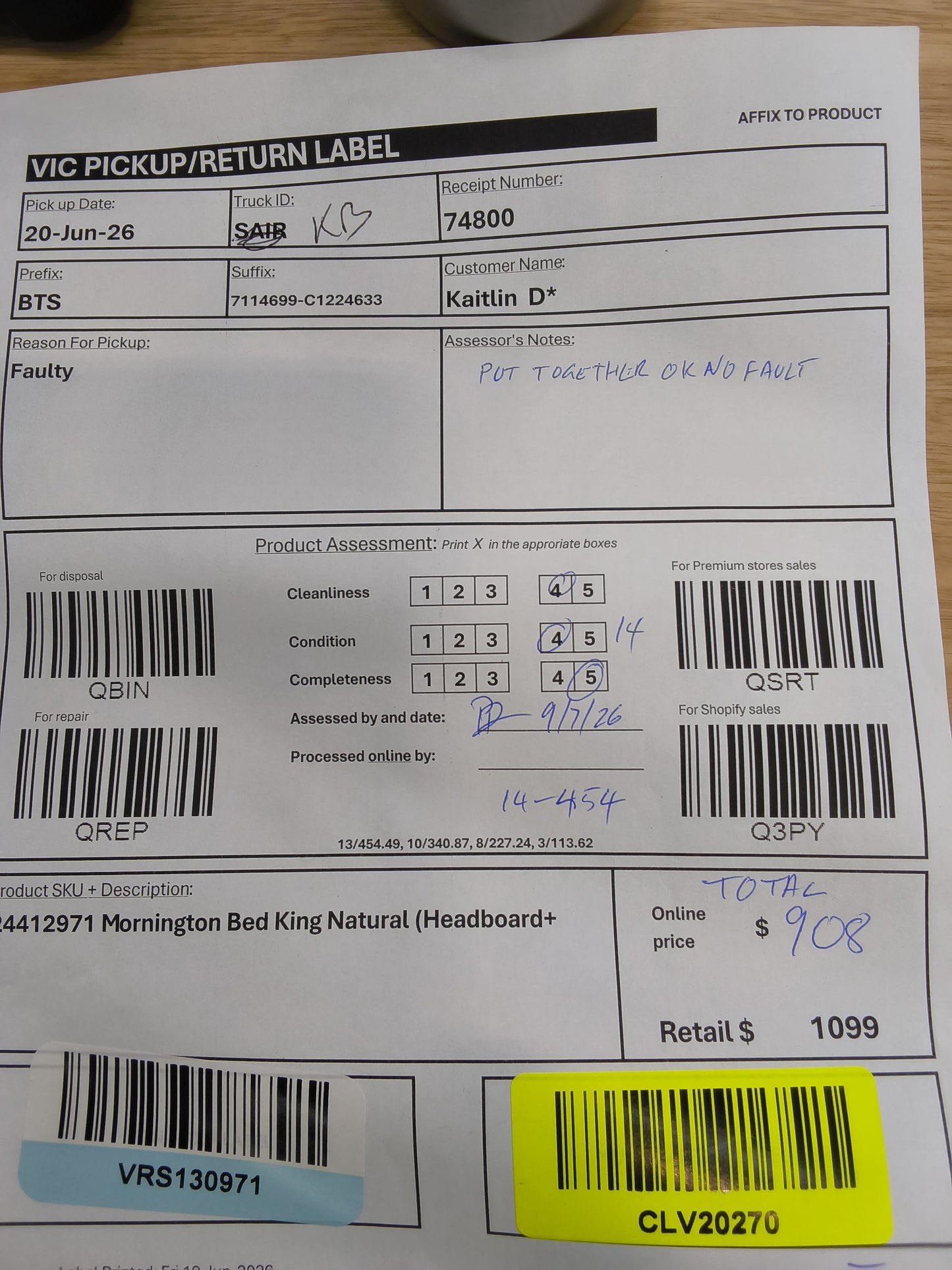 VICDC CLV20270 Mornington Bed King Natural